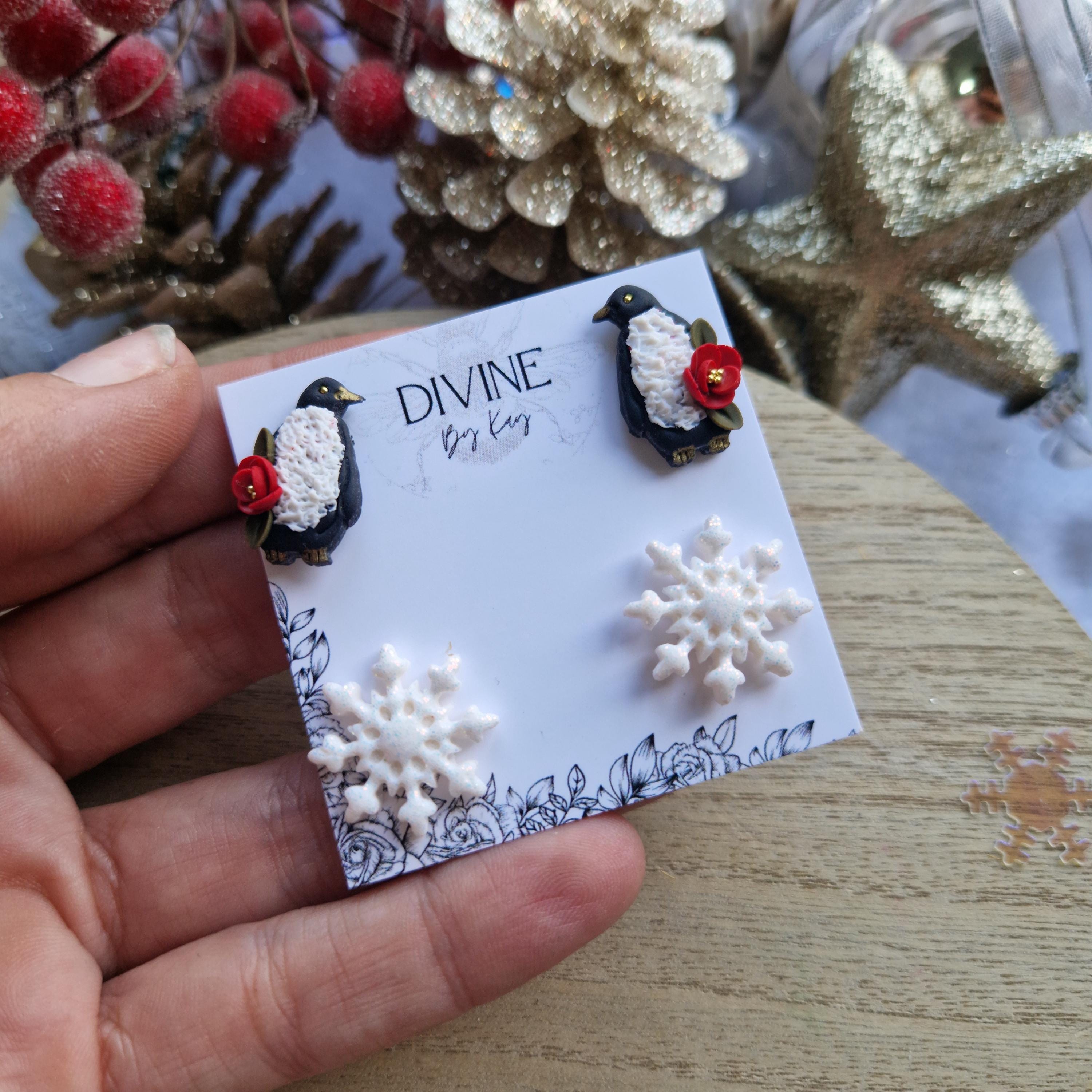 penguin stud earrings - clay earrings - quirky earrings - gifts for her - statement jewellery