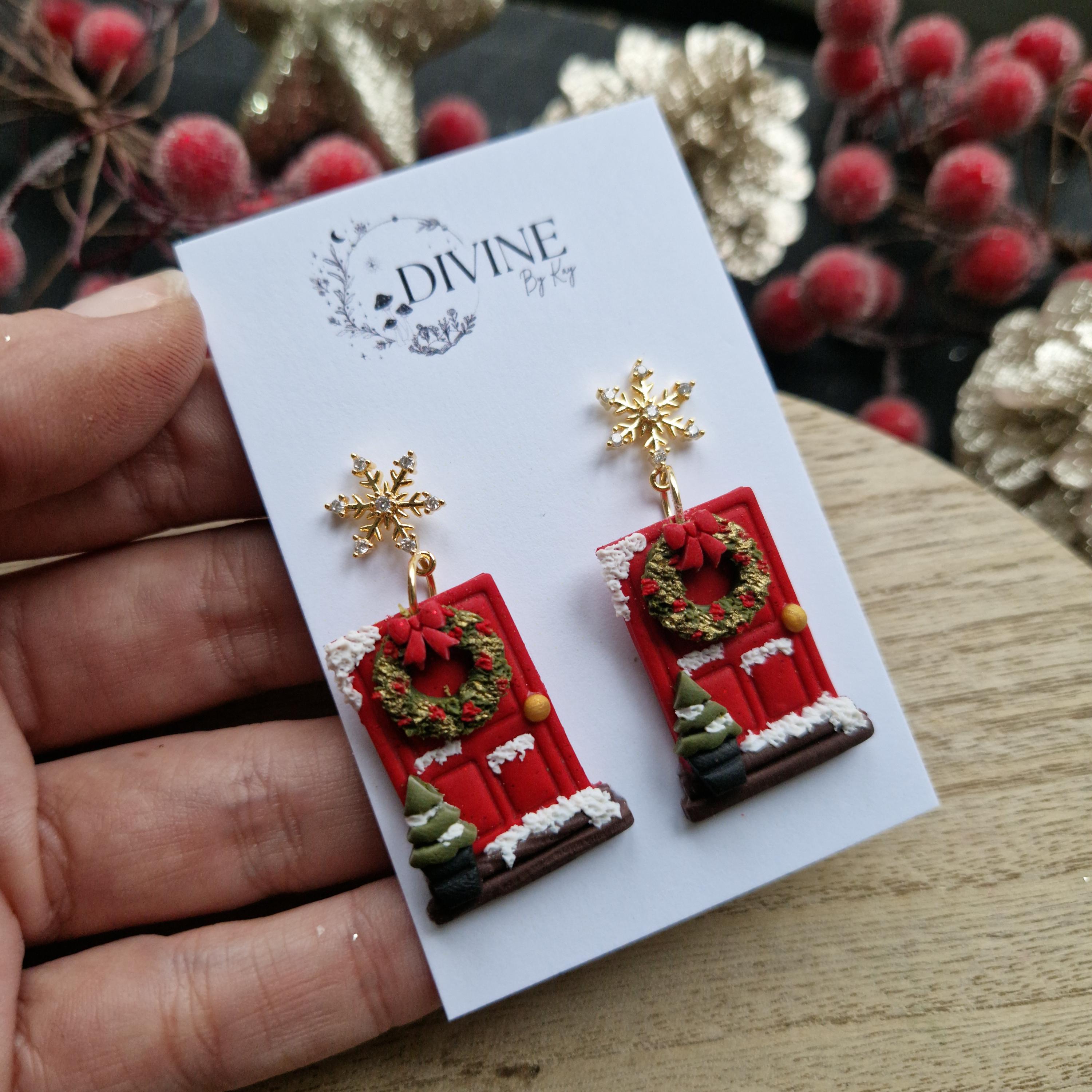 christmas door earrings