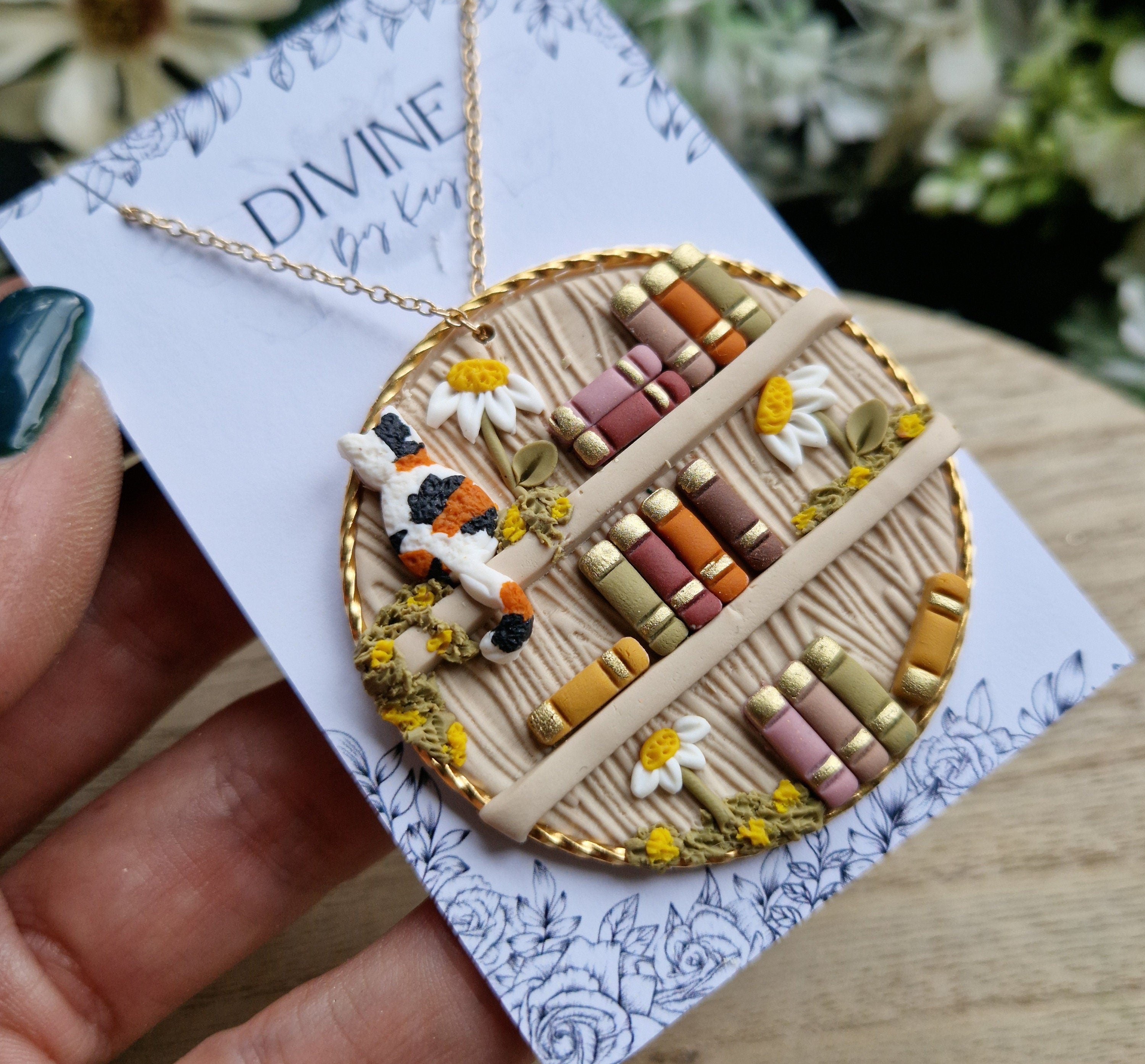 cat Bookcase necklace