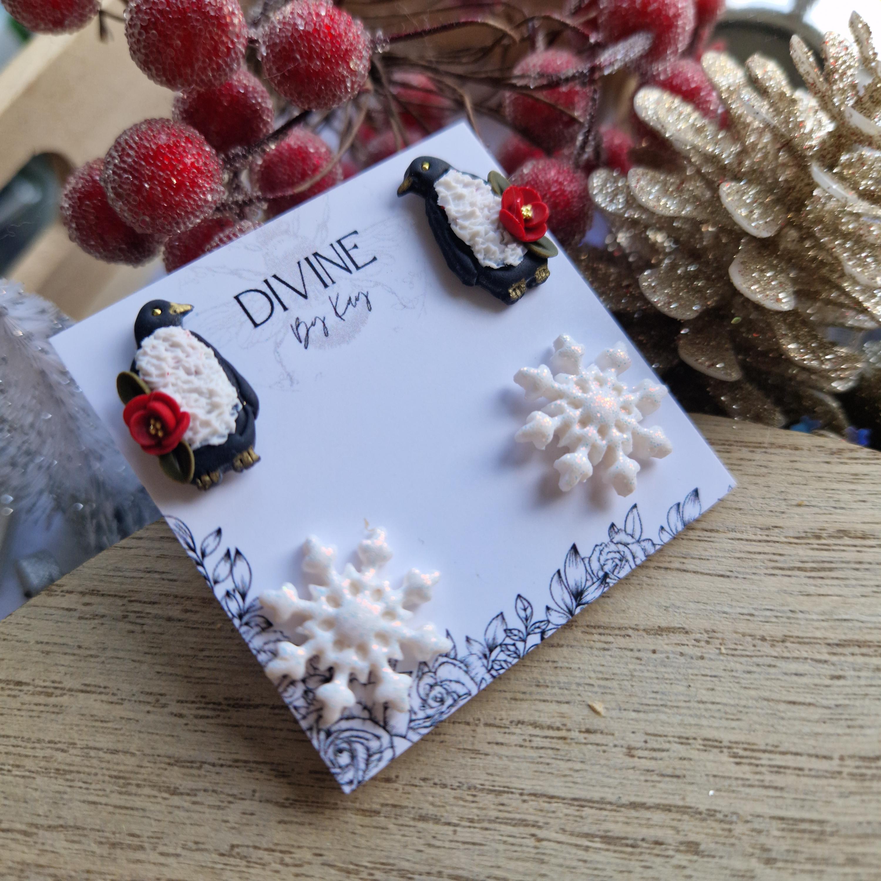 penguin stud earrings - clay earrings - quirky earrings - gifts for her - statement jewellery