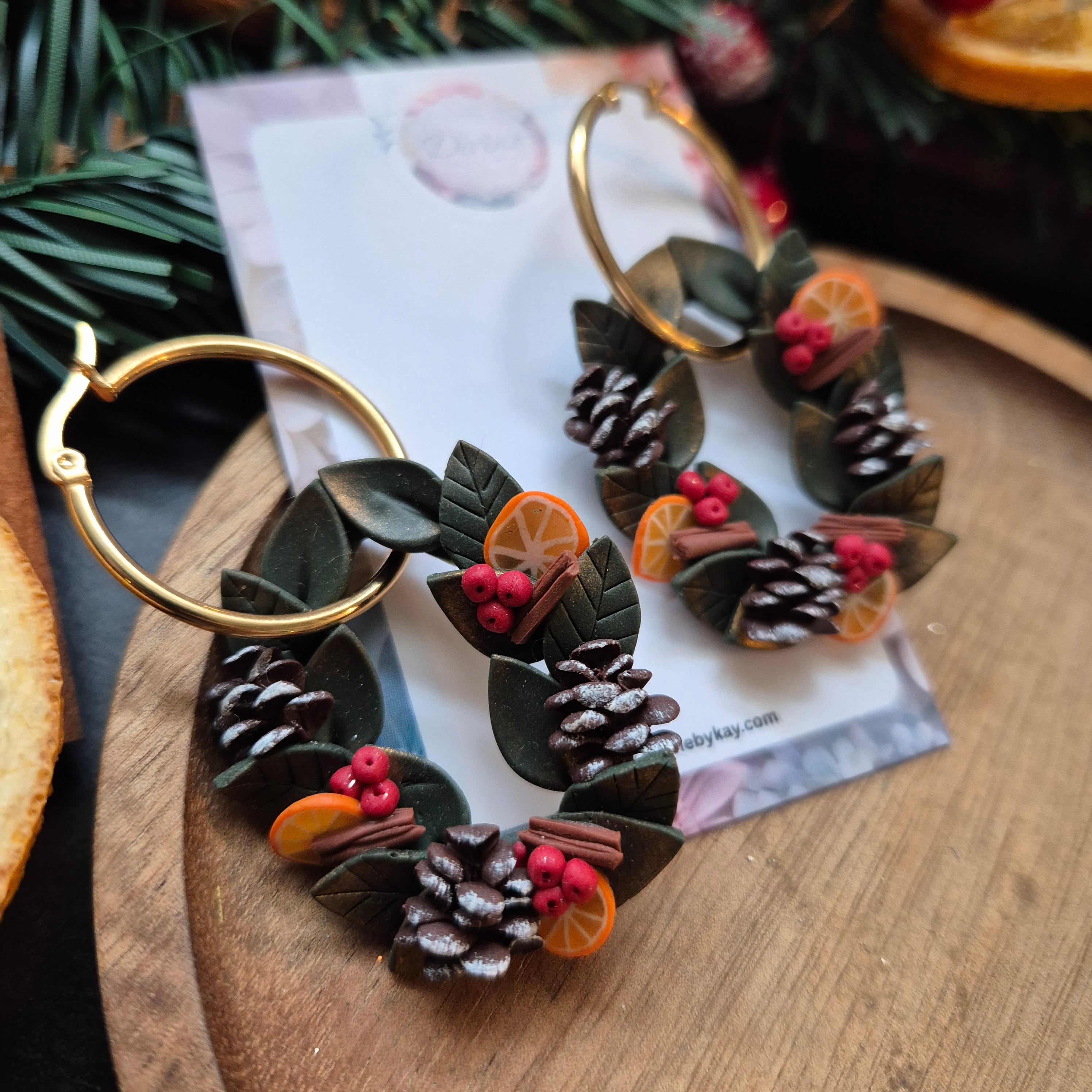 traditional christmas wreath earrings