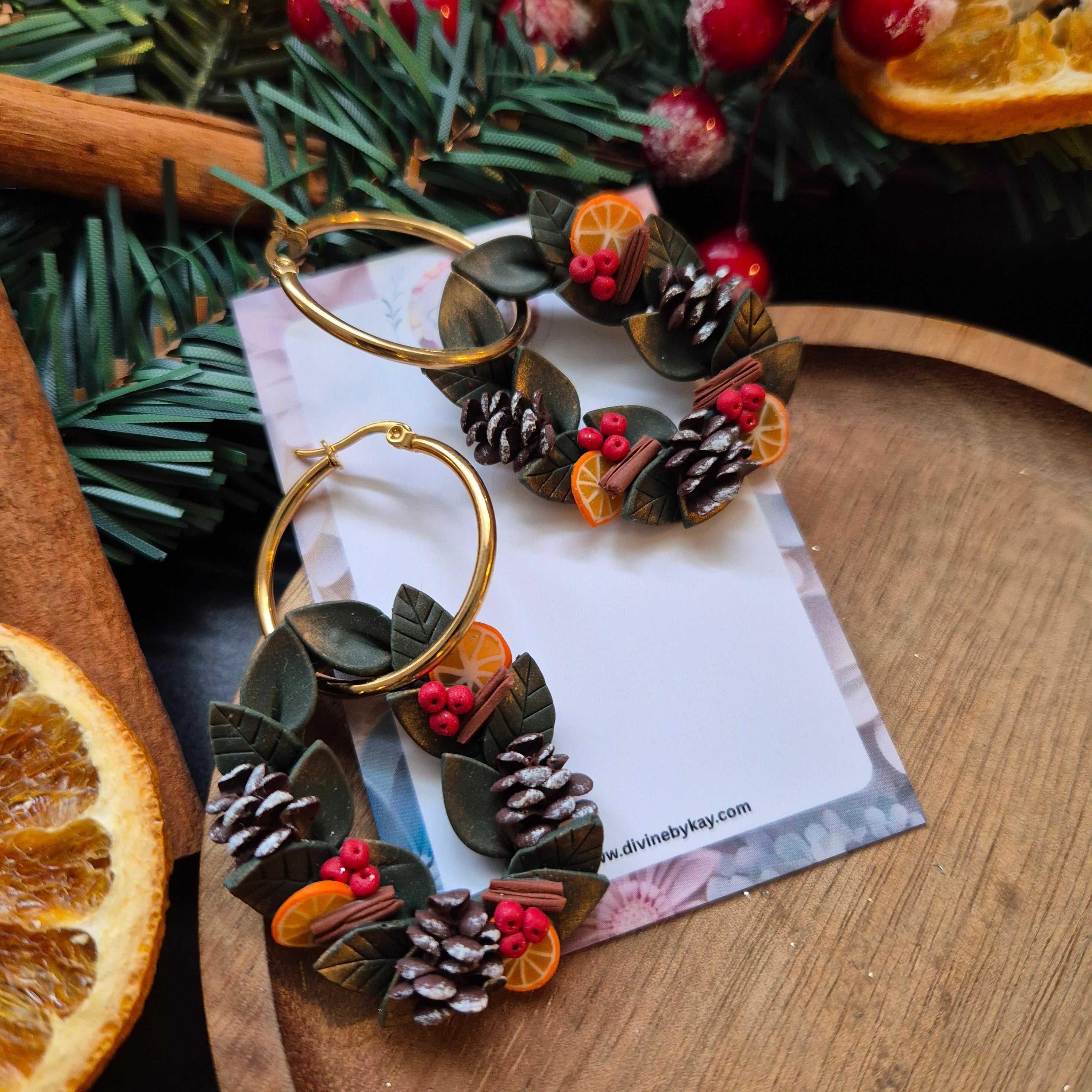 traditional christmas wreath earrings