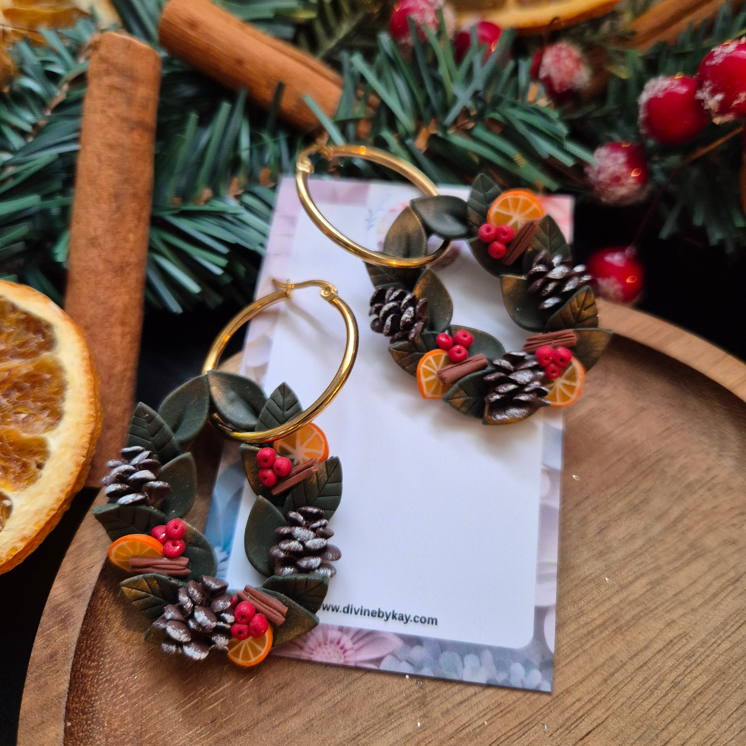traditional christmas wreath earrings