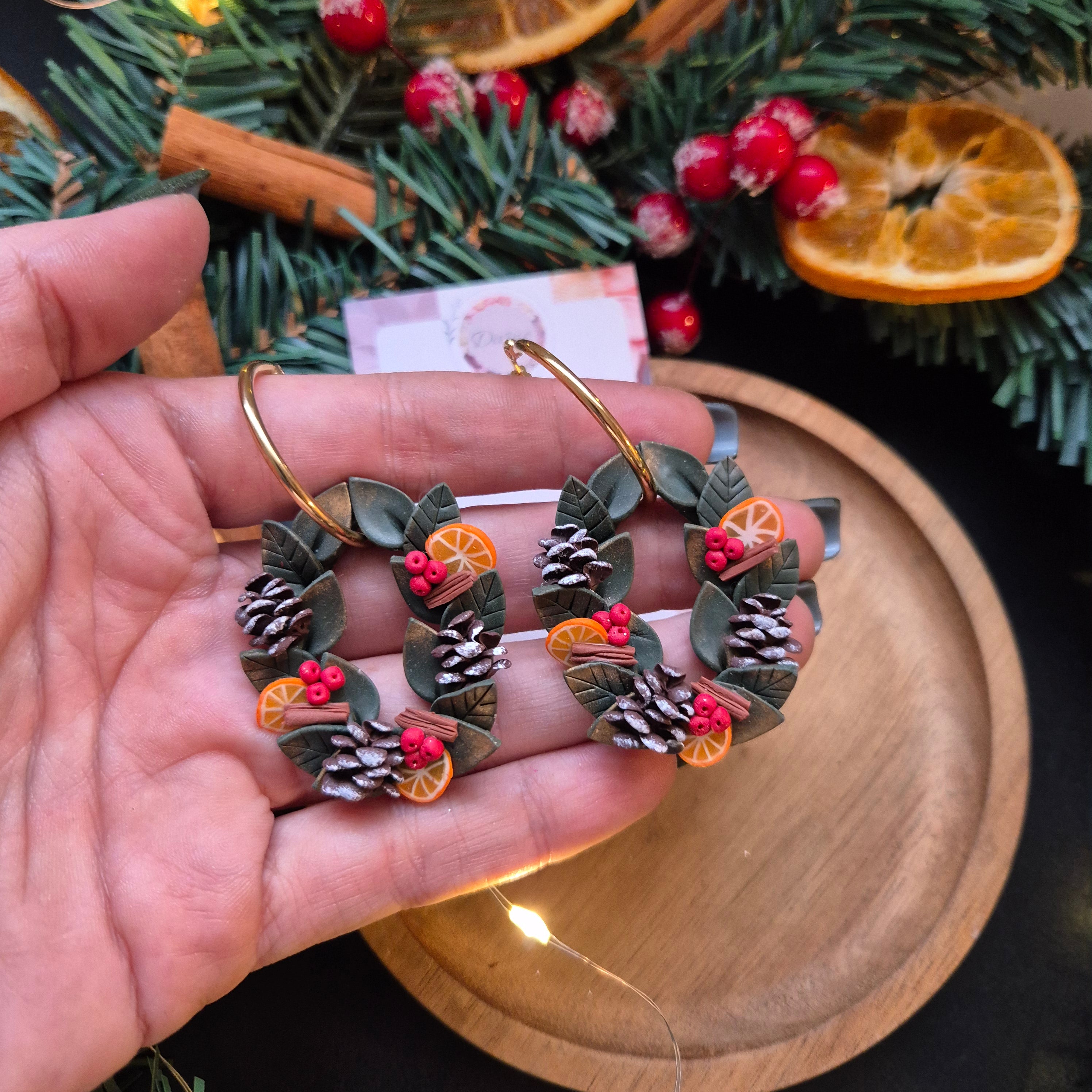 traditional christmas wreath earrings