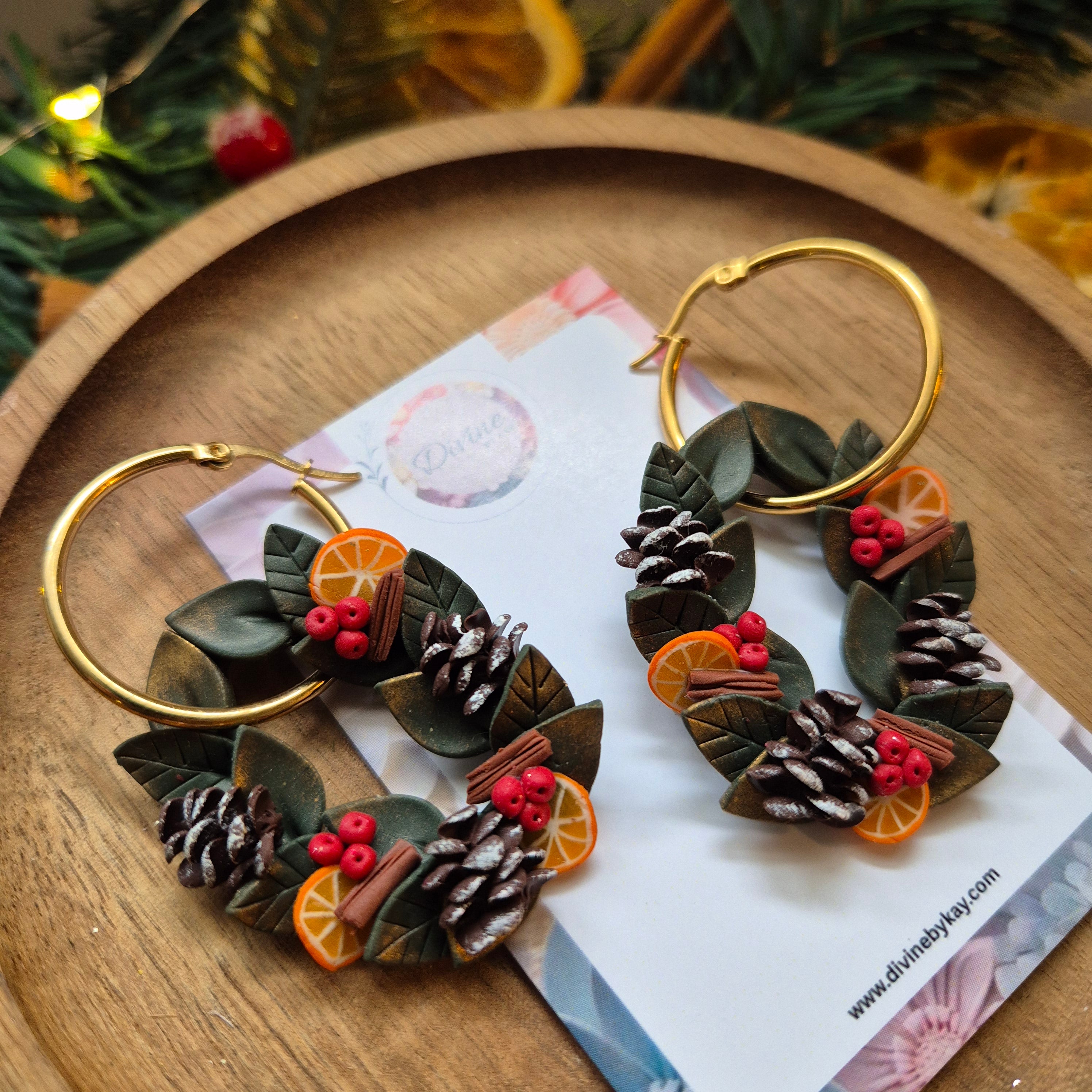 traditional christmas wreath earrings