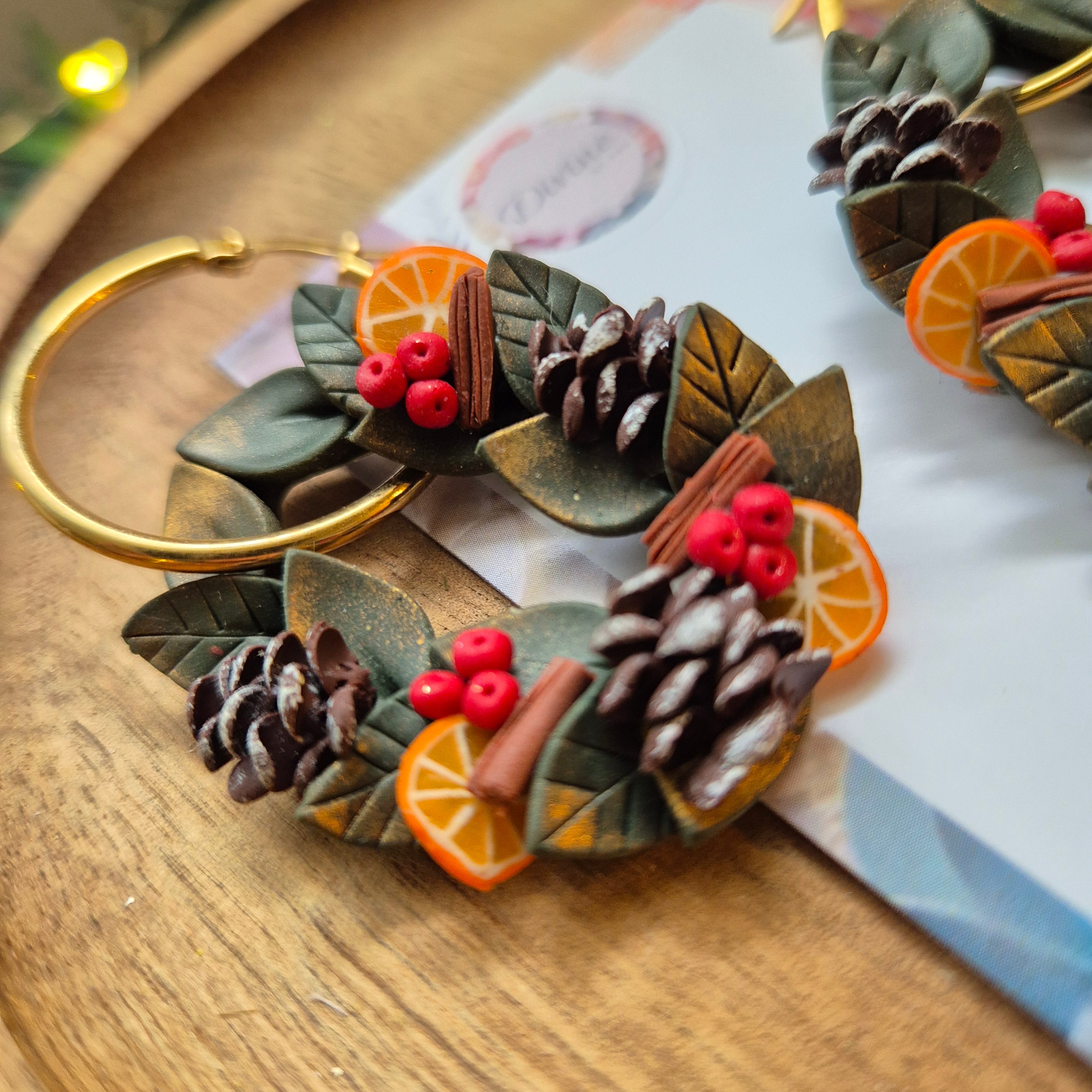 traditional christmas wreath earrings