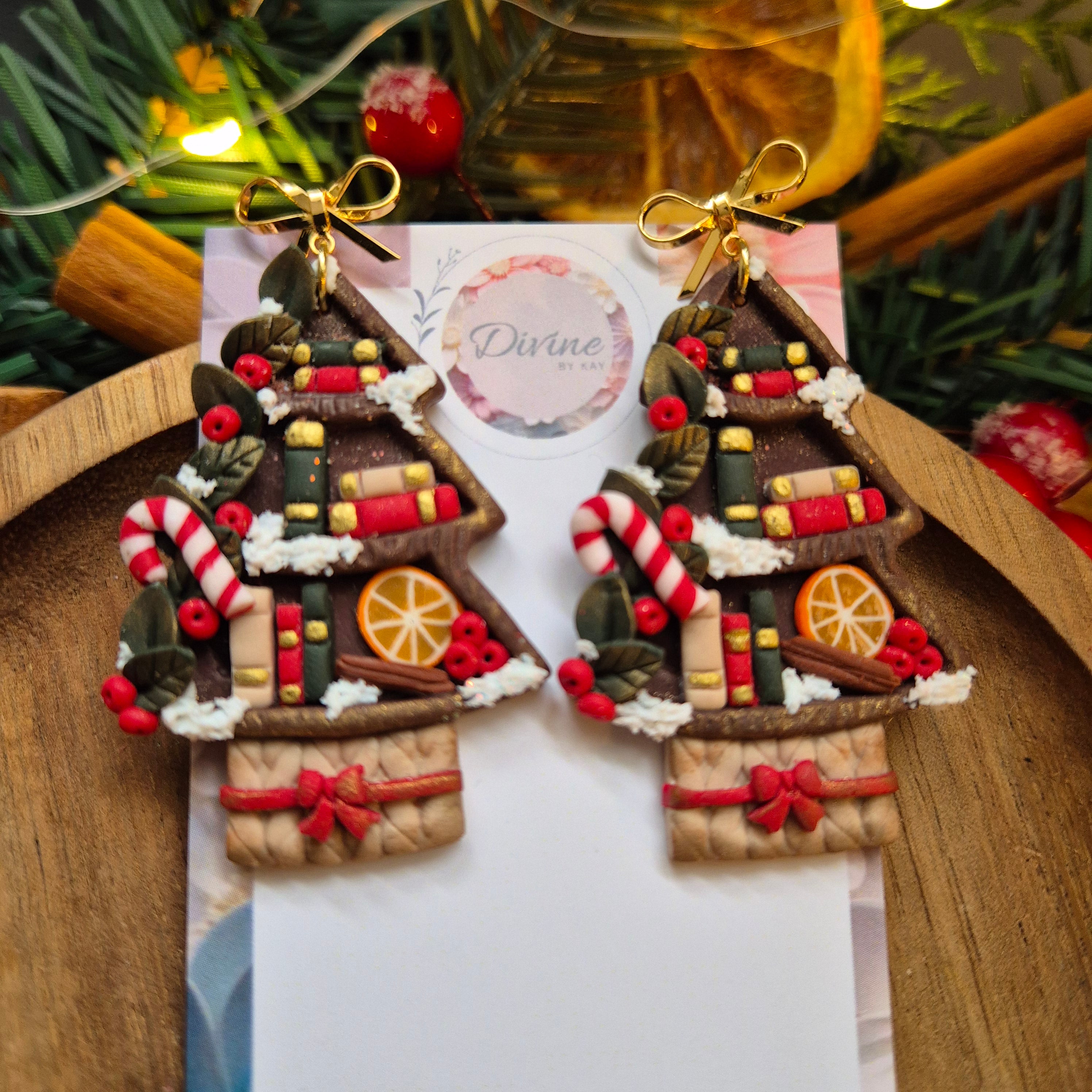 Christmas bookshelf earrings.