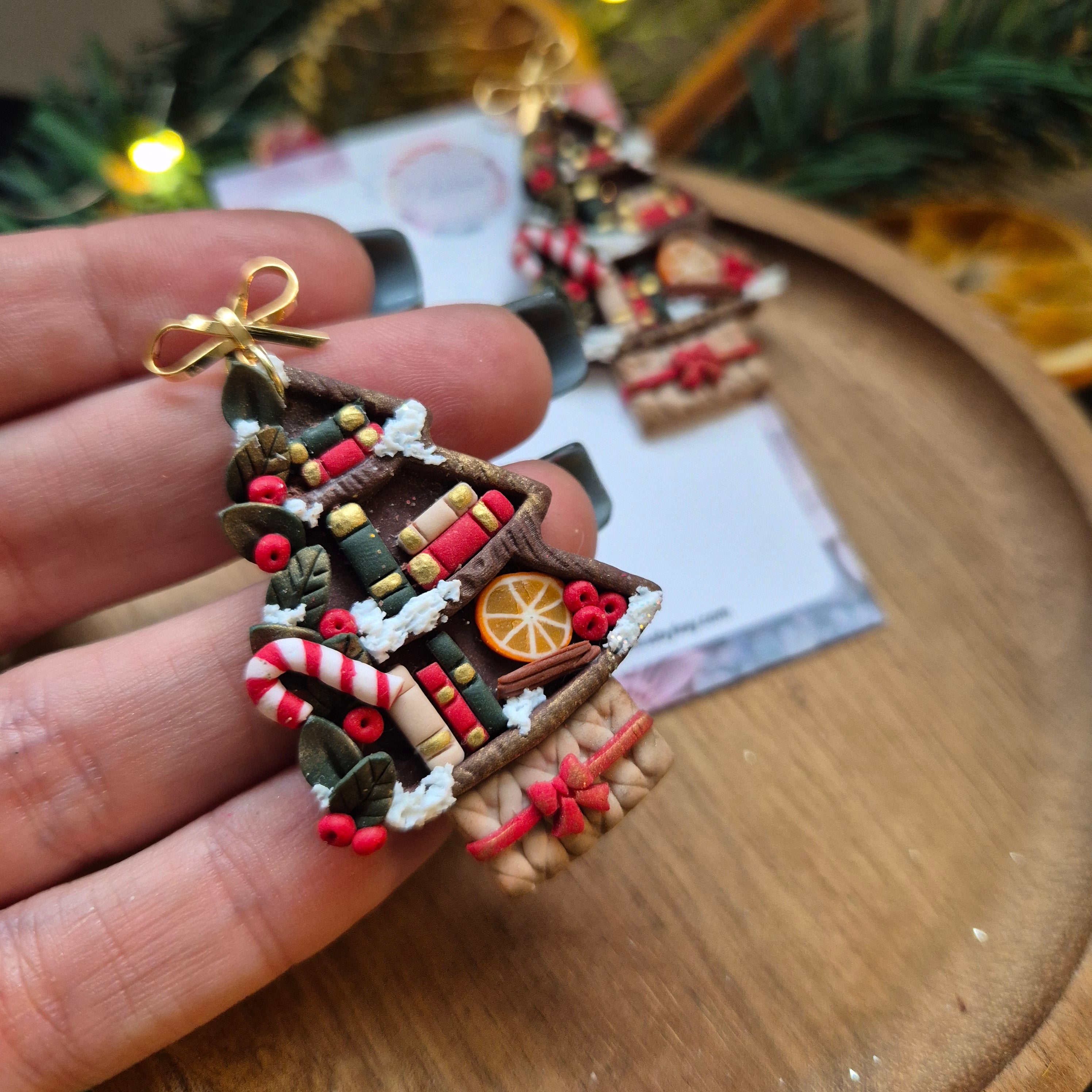 Christmas bookshelf earrings.