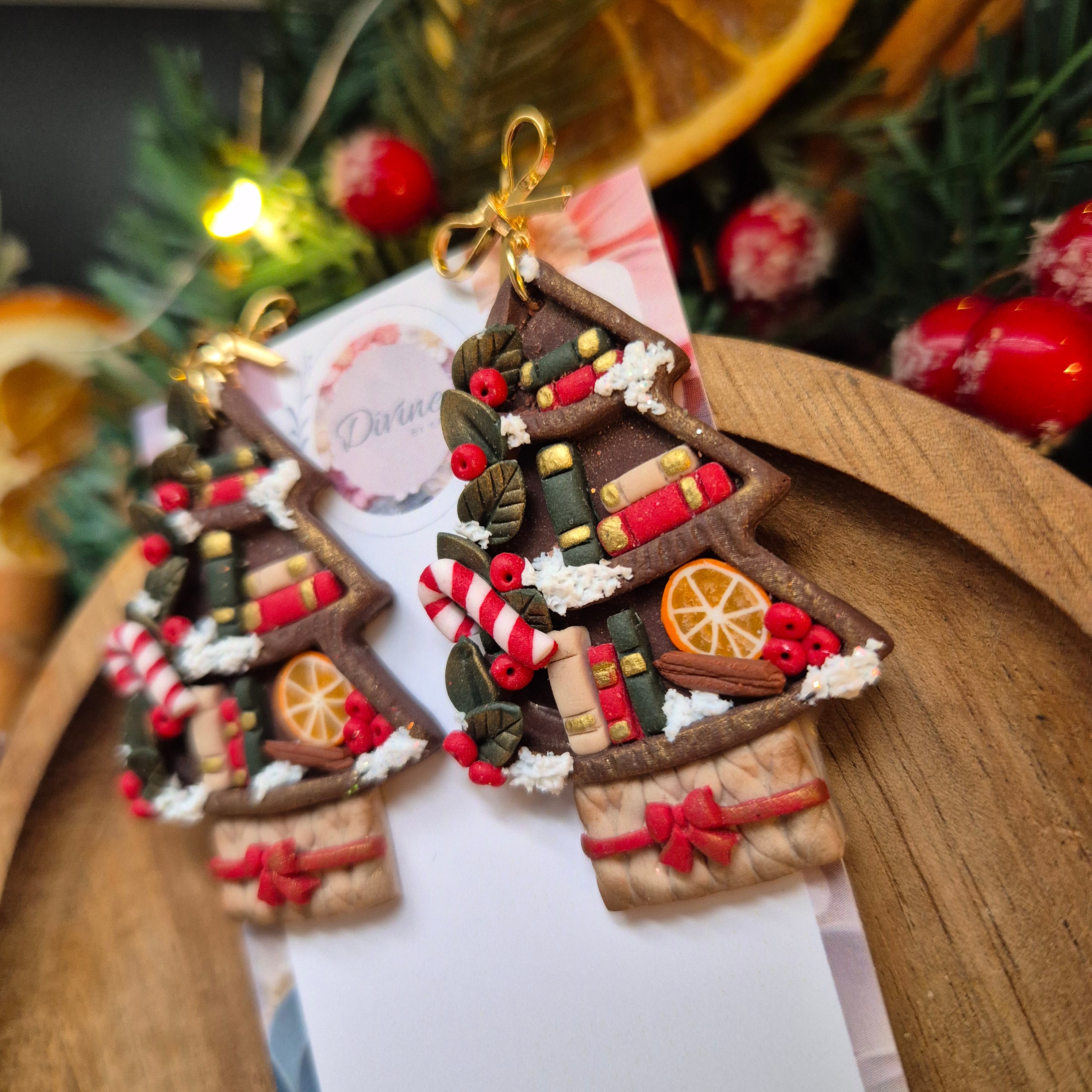 Christmas bookshelf earrings.