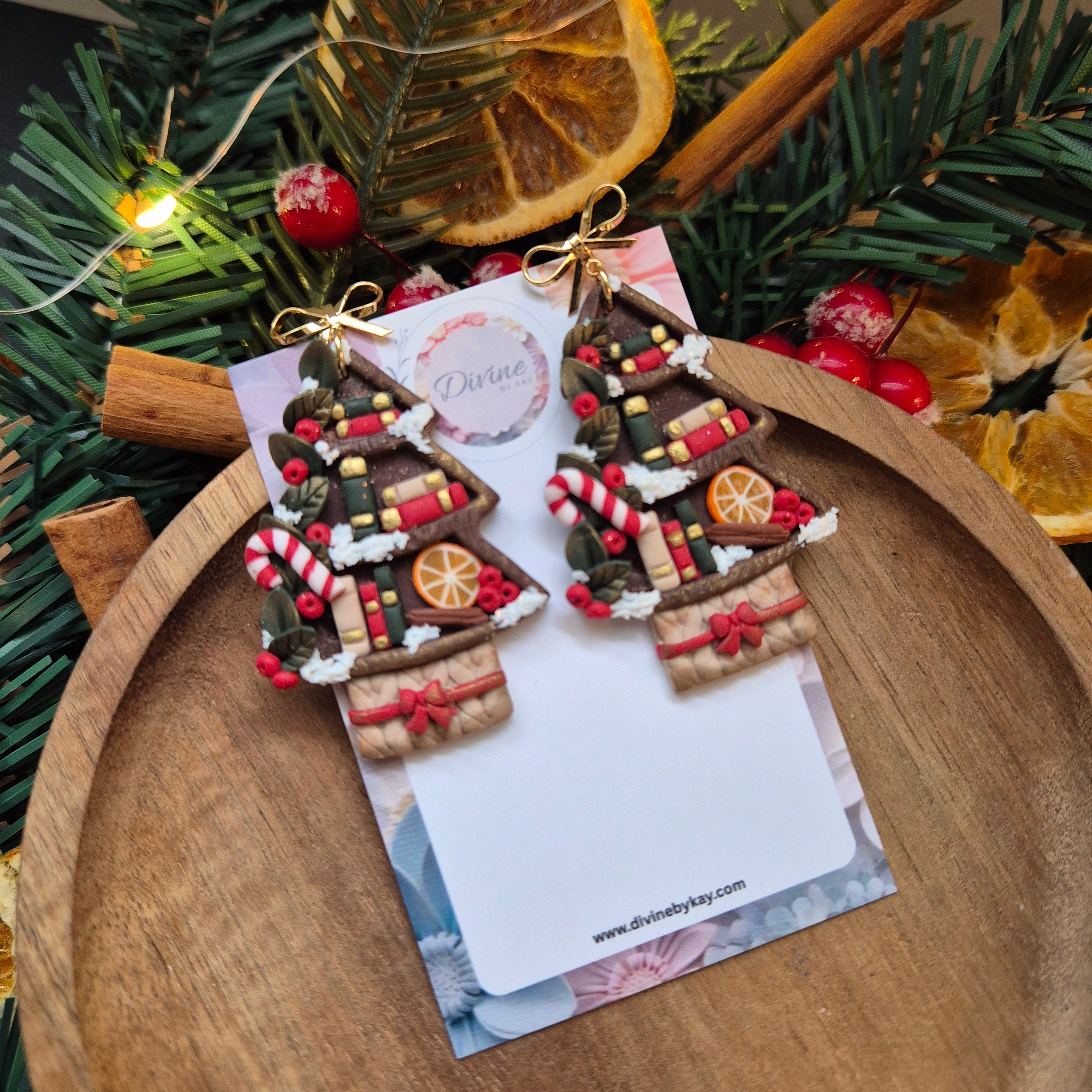 Christmas bookshelf earrings.