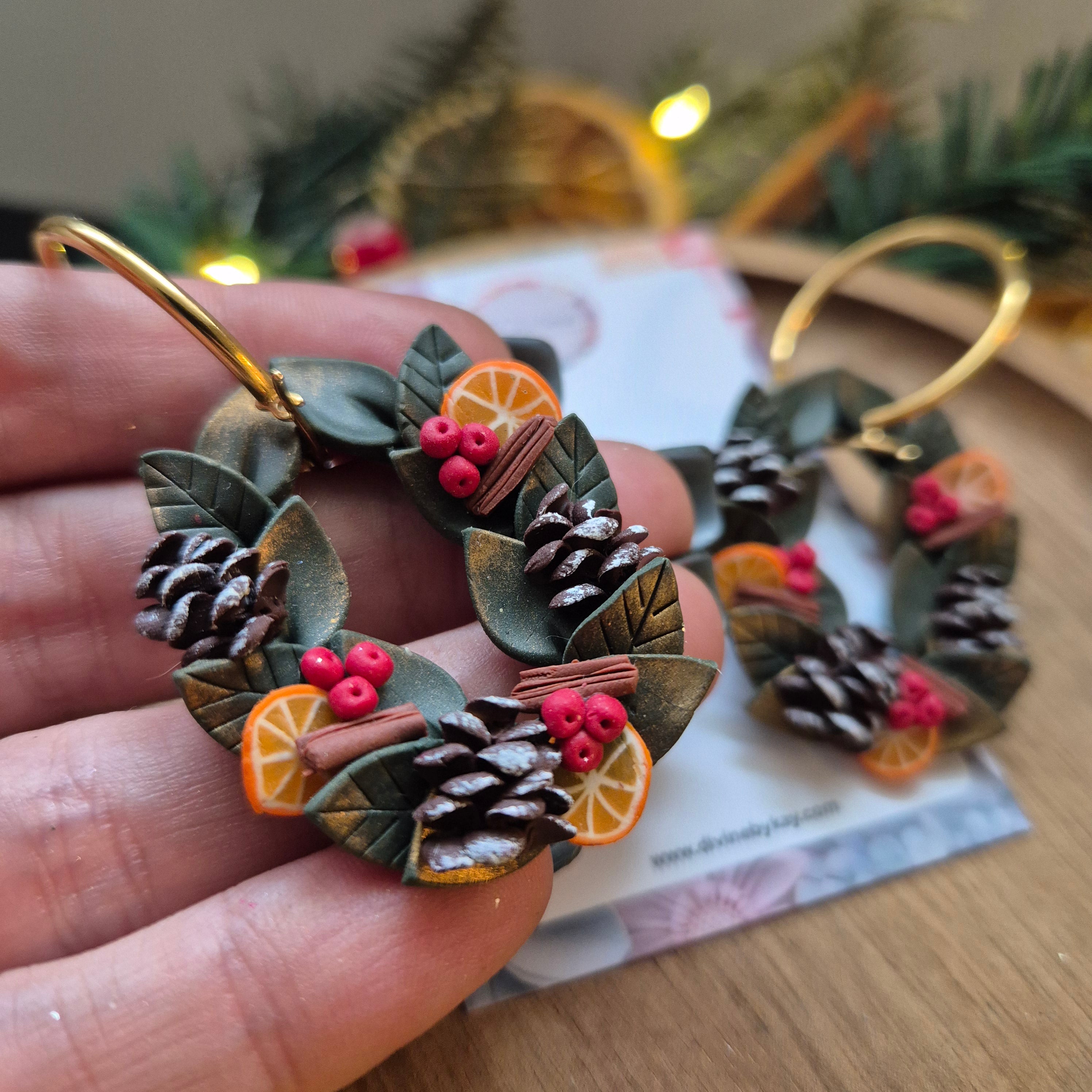 traditional christmas wreath earrings