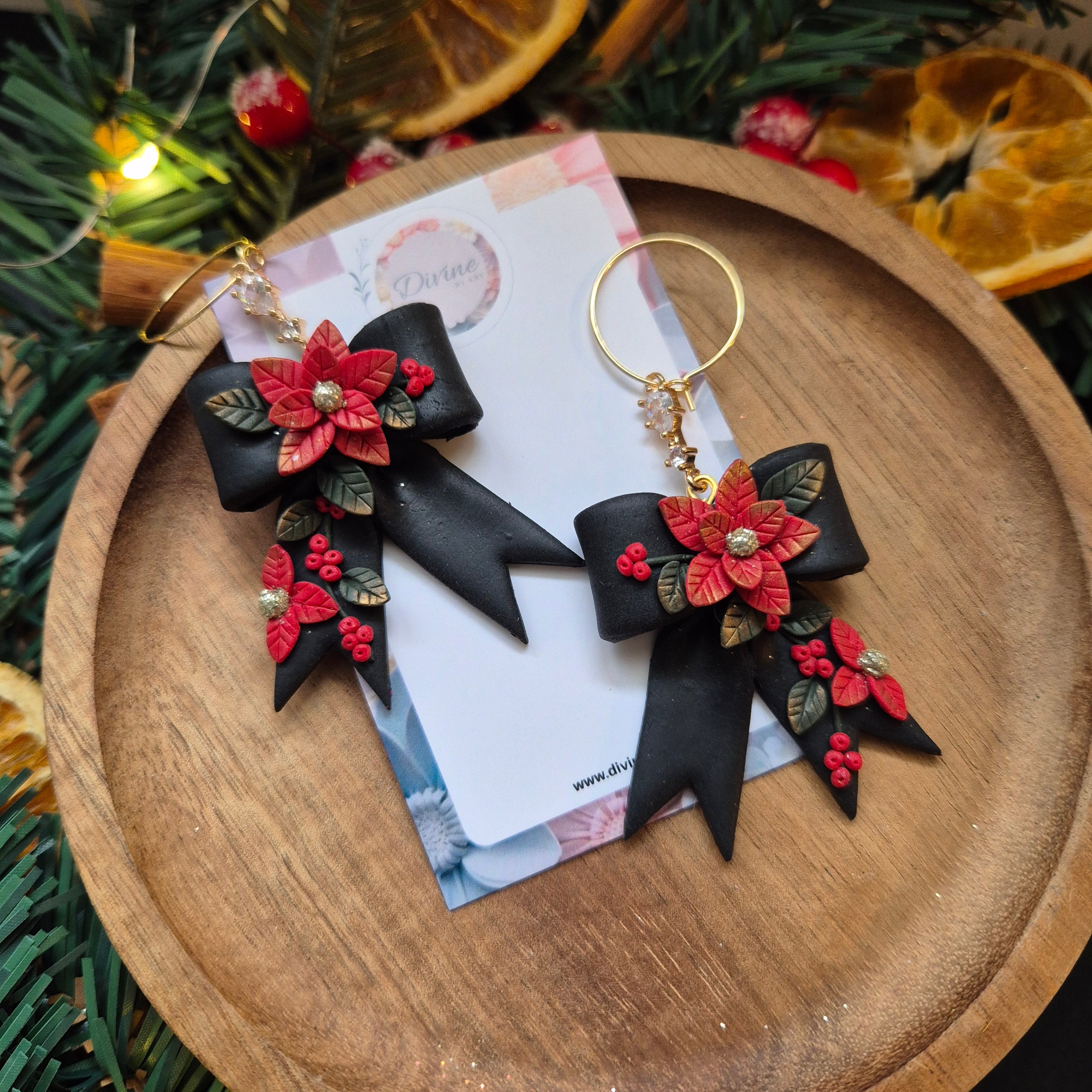 traditional festive poinsettia bow earrings