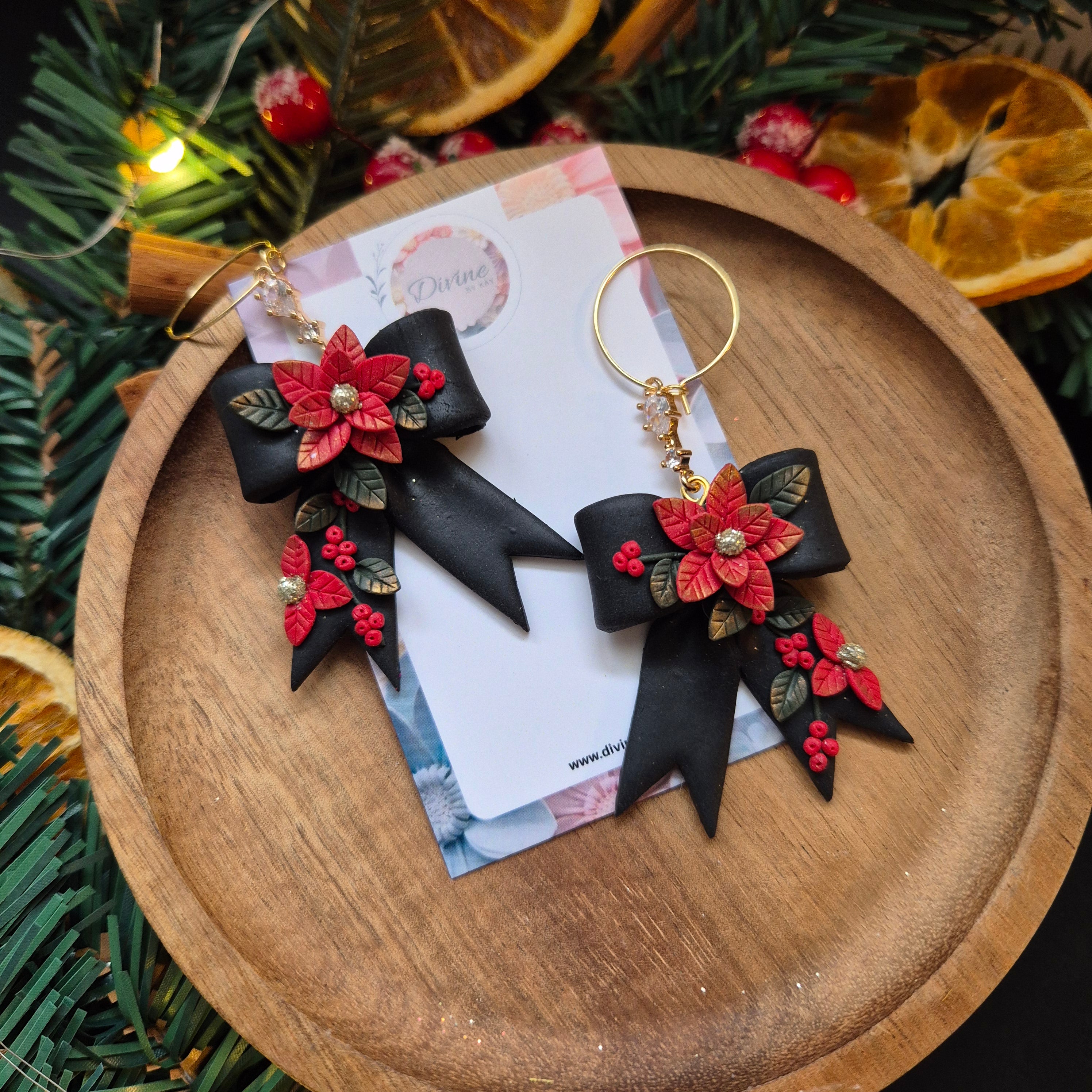 traditional festive poinsettia bow earrings