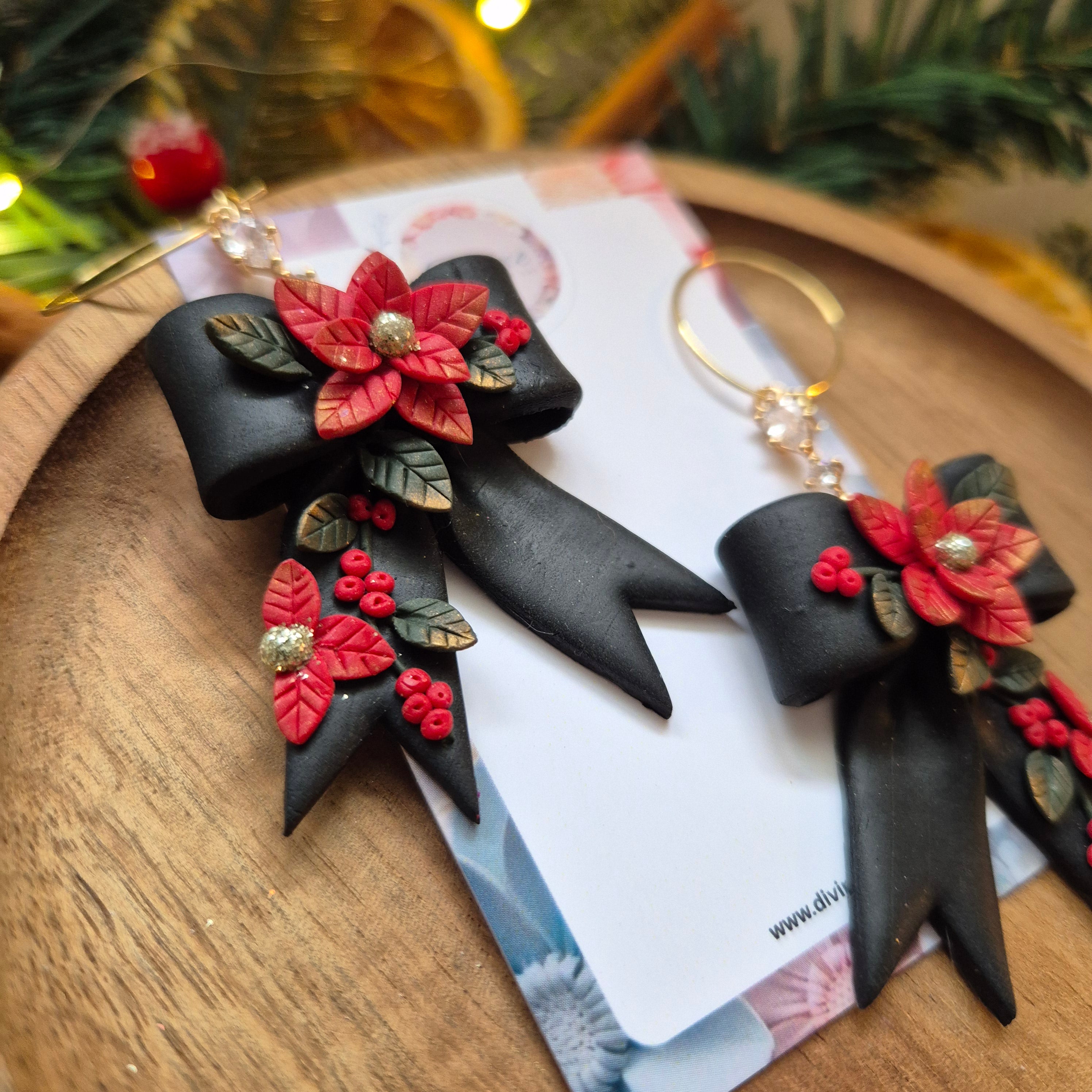 traditional festive poinsettia bow earrings