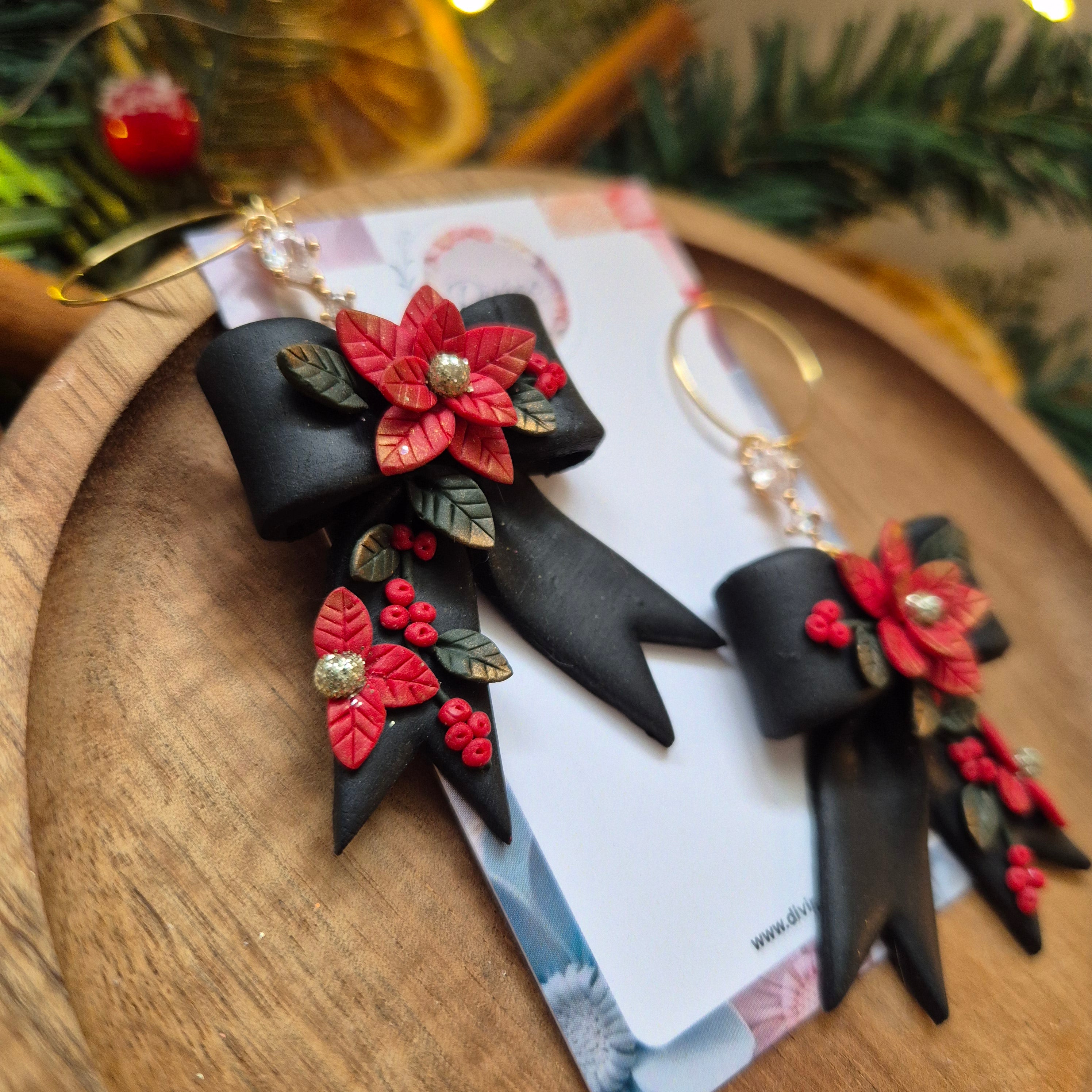 traditional festive poinsettia bow earrings