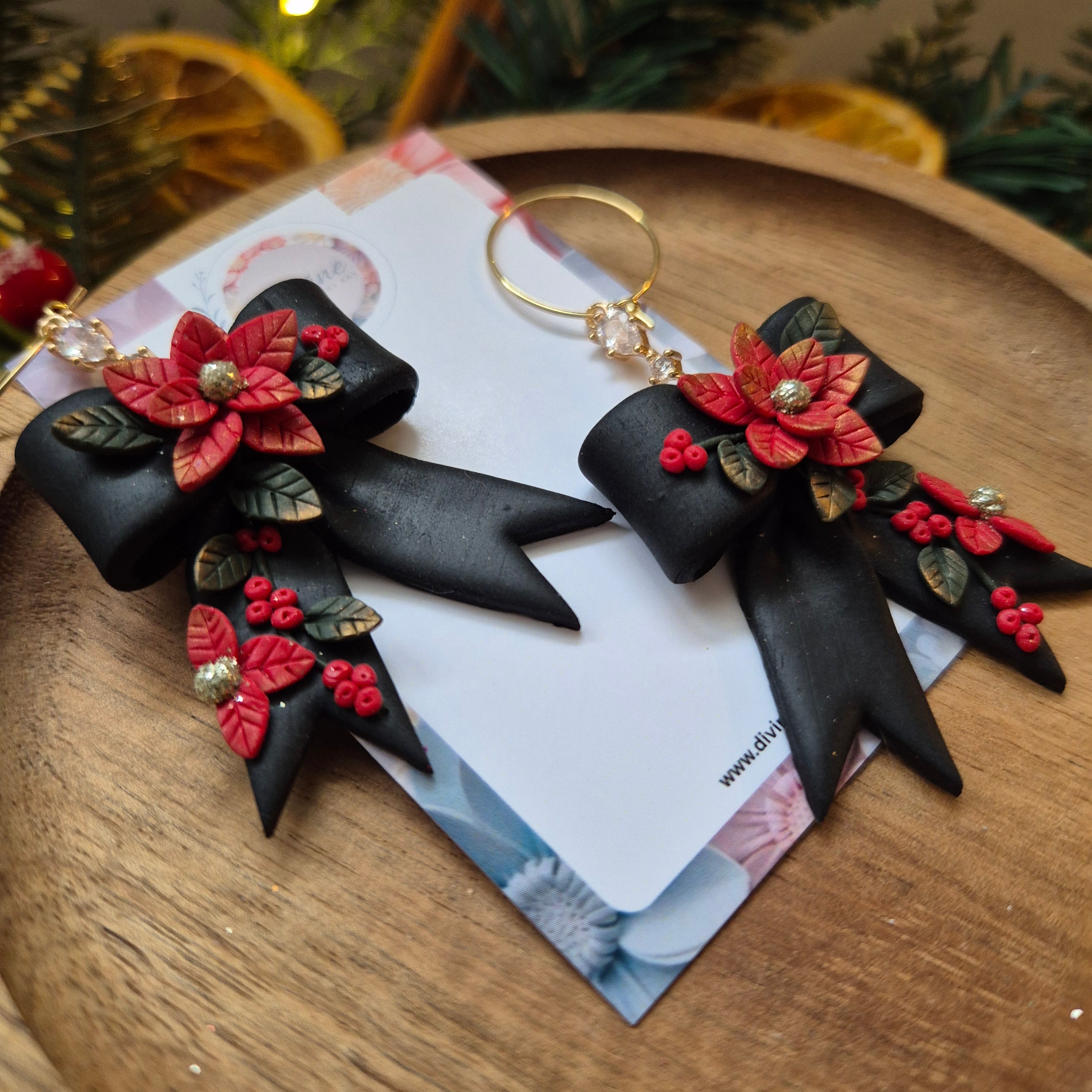 traditional festive poinsettia bow earrings