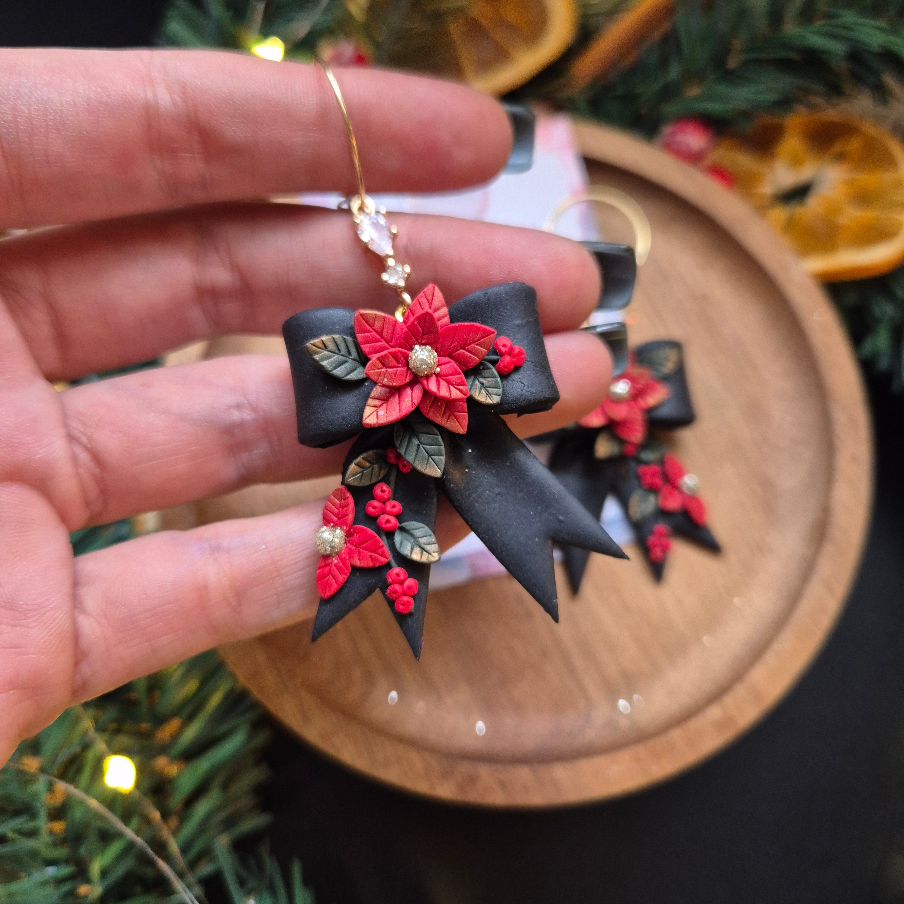 traditional festive poinsettia bow earrings