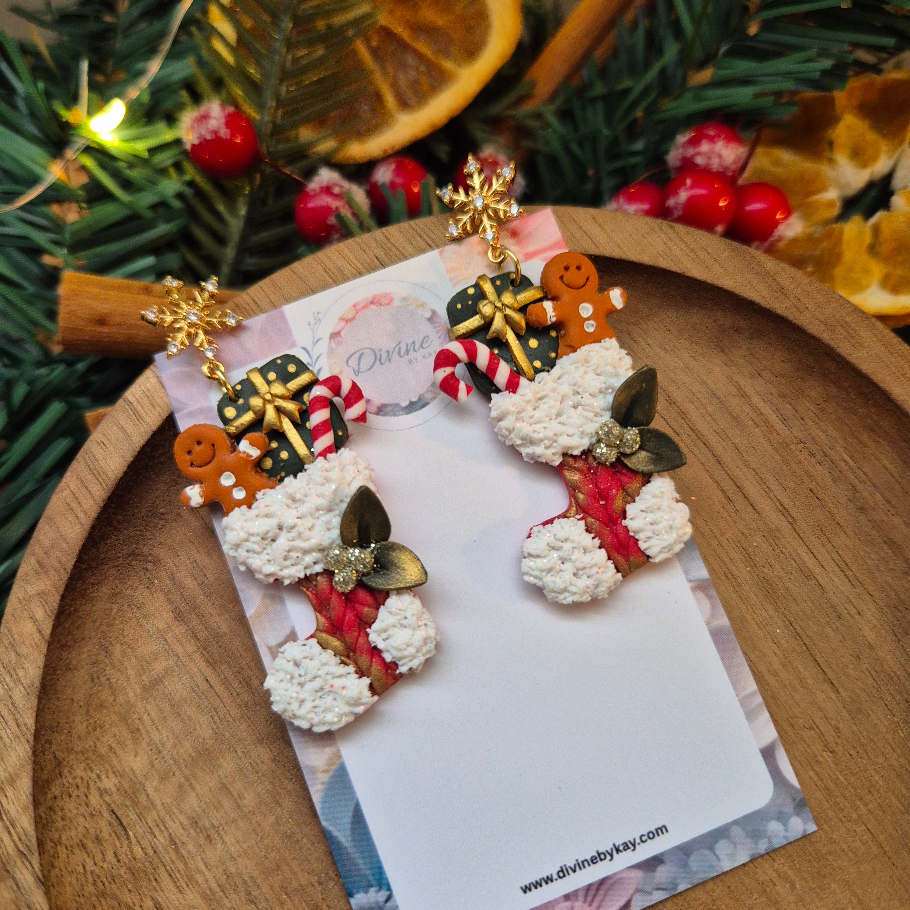 Christmas Stocking Clay Earrings – Handmade Festive Jewellery