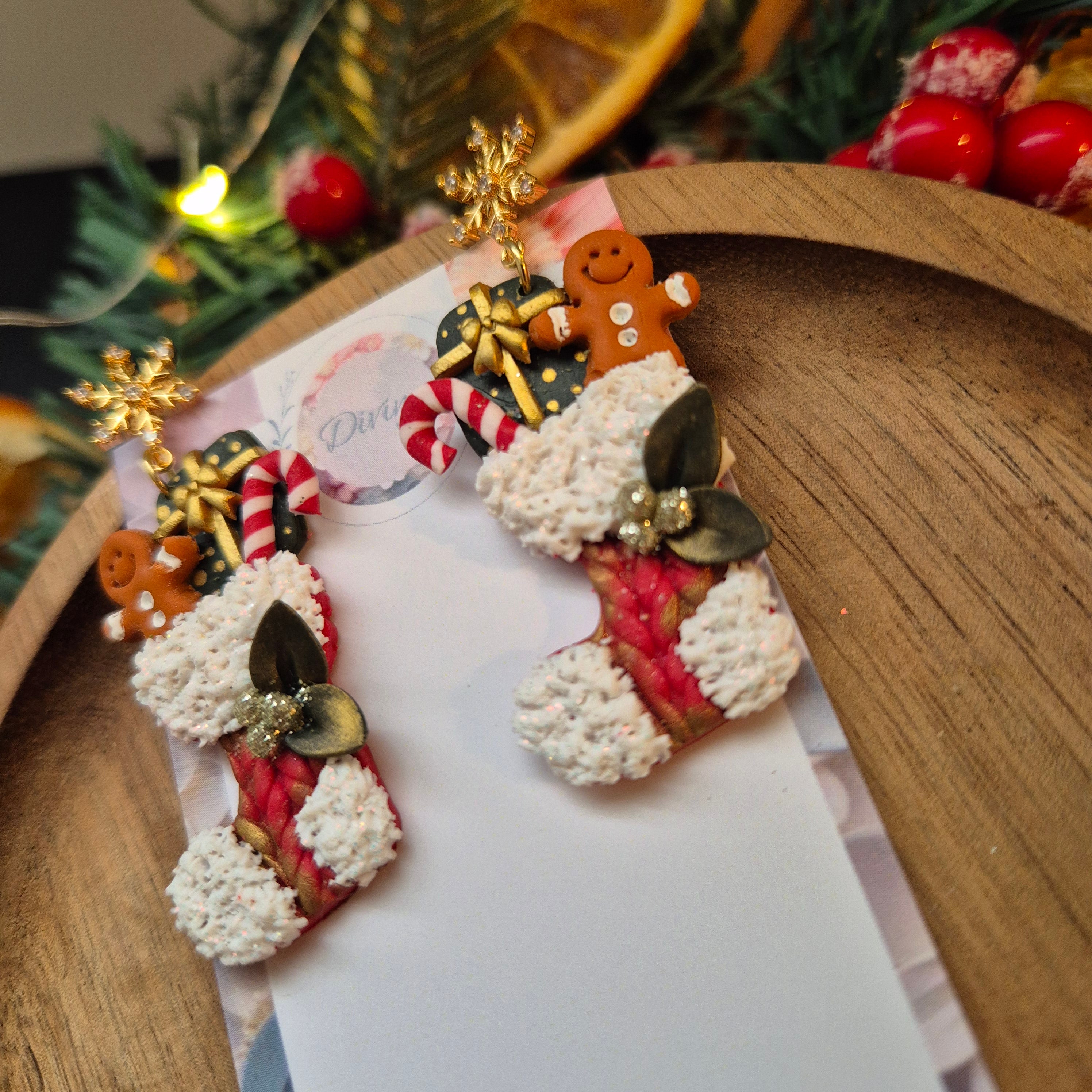 Christmas Stocking Clay Earrings – Handmade Festive Jewellery