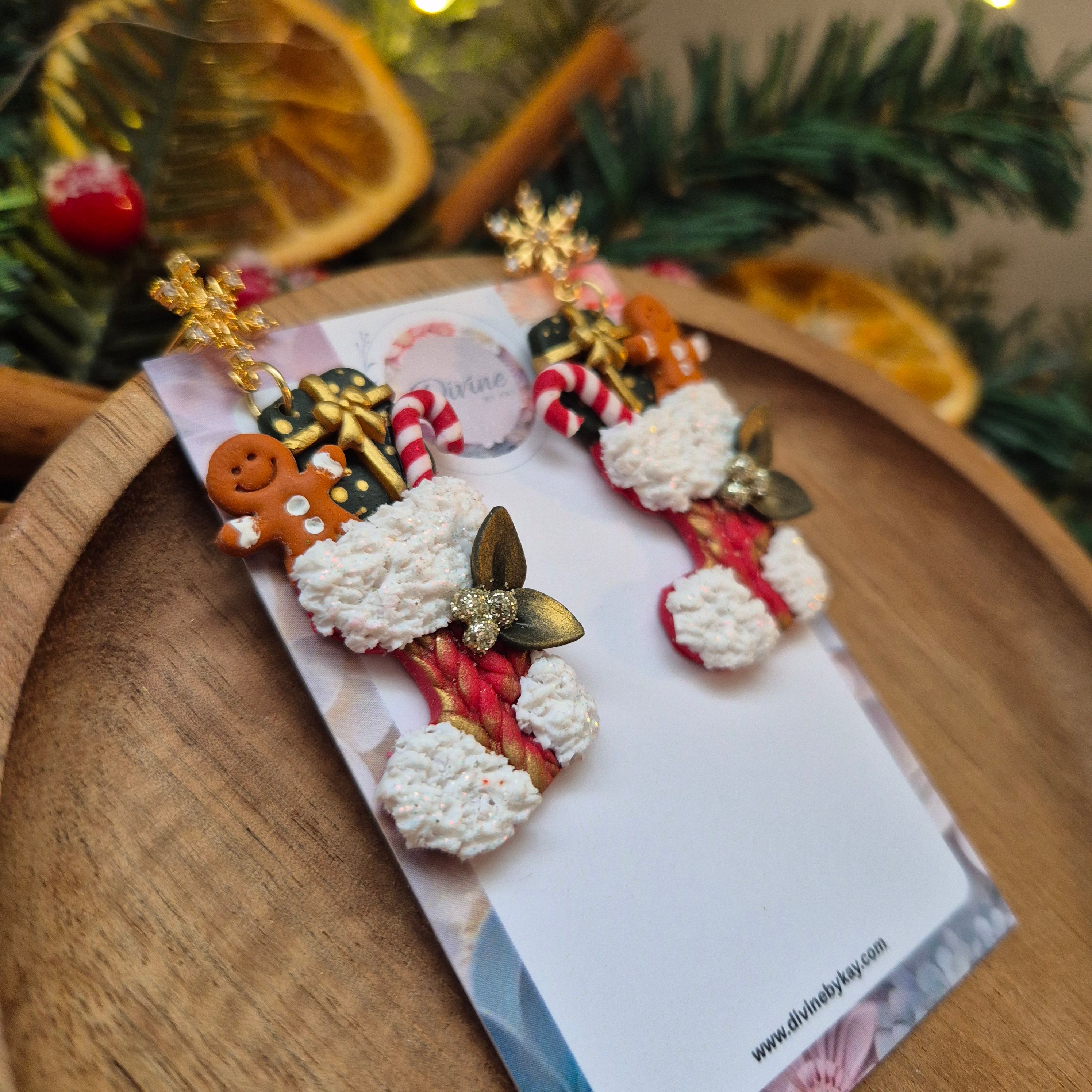 Christmas Stocking Clay Earrings – Handmade Festive Jewellery
