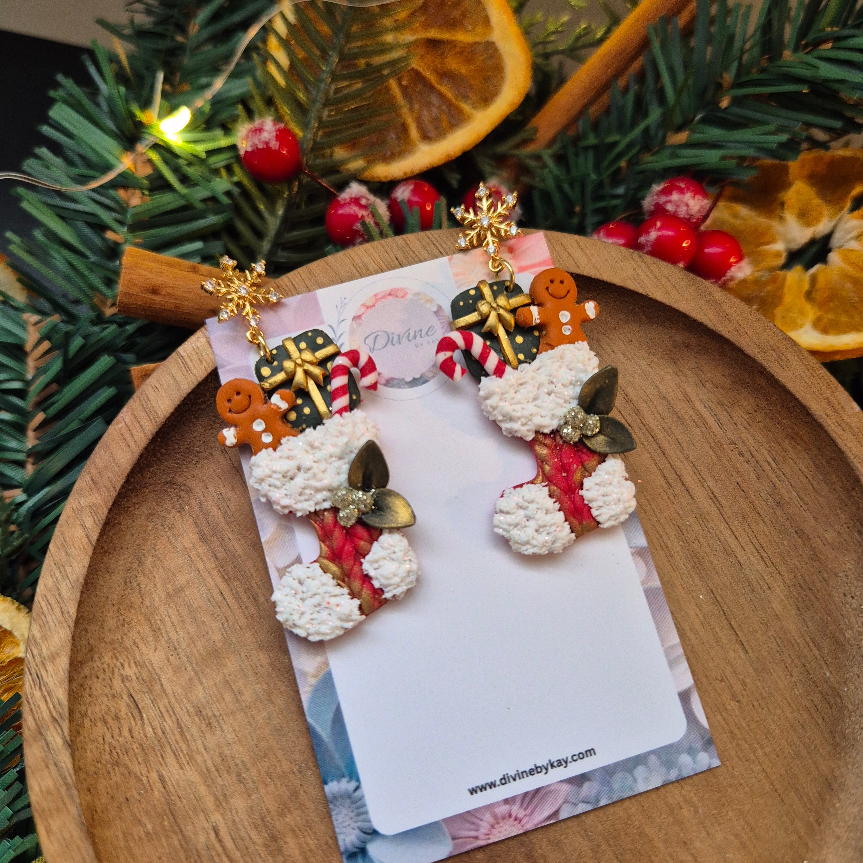 Christmas Stocking Clay Earrings – Handmade Festive Jewellery
