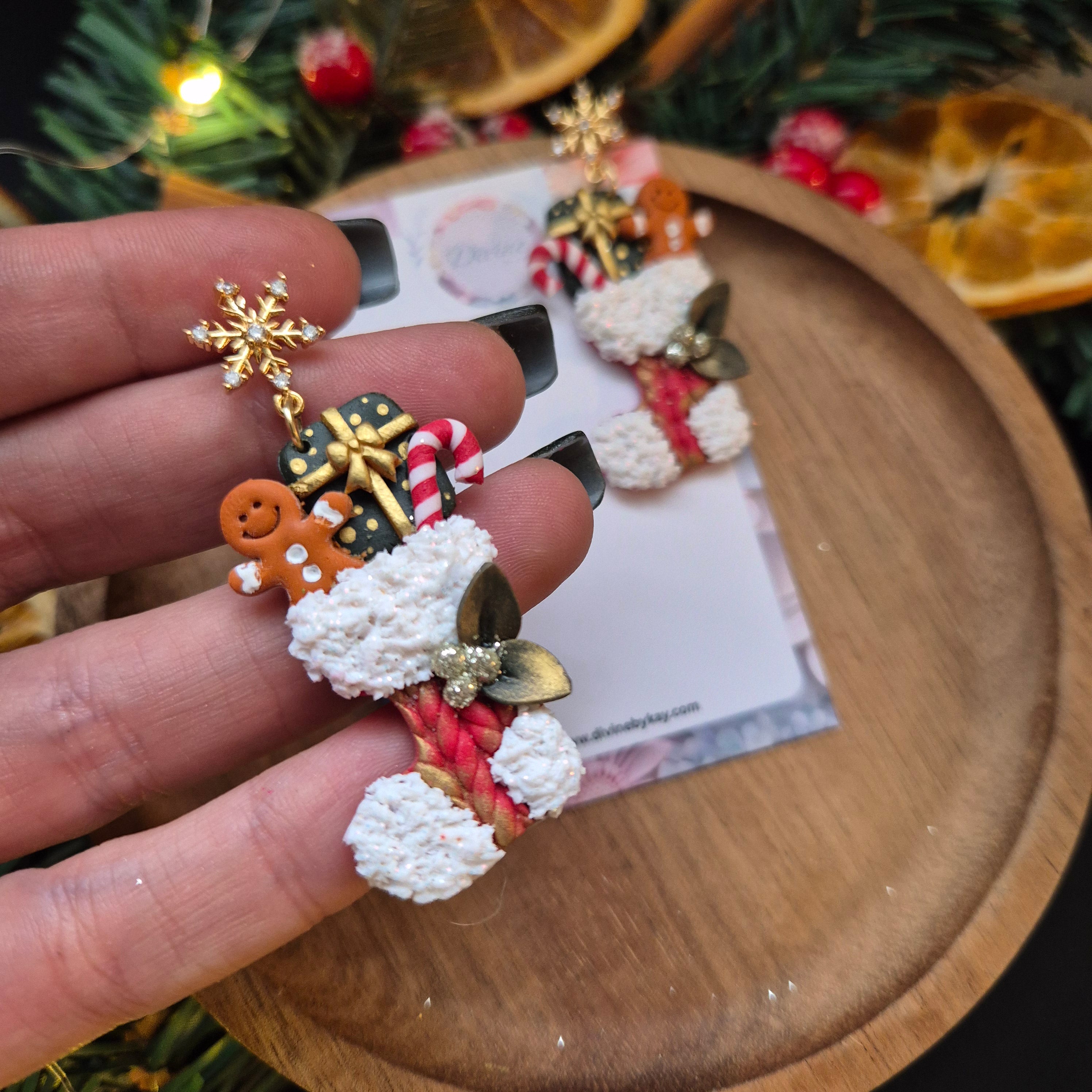 Christmas Stocking Clay Earrings – Handmade Festive Jewellery
