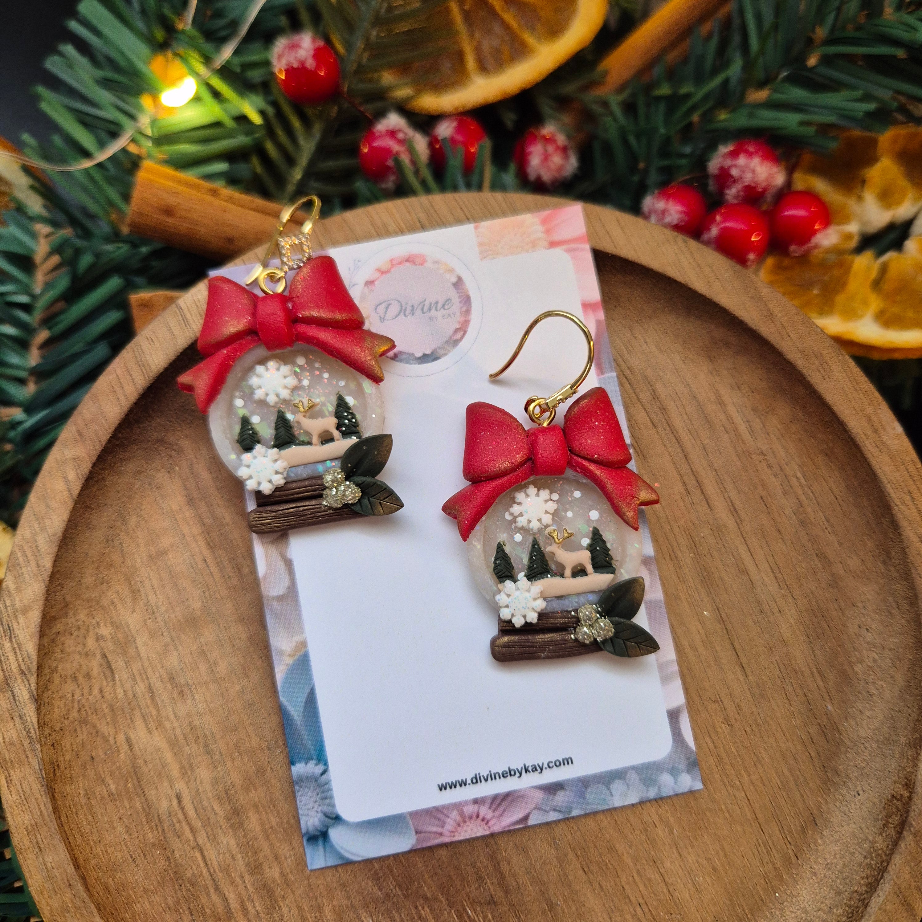 3D Snowglobe Christmas Earrings – Handmade Polymer Clay Jewellery