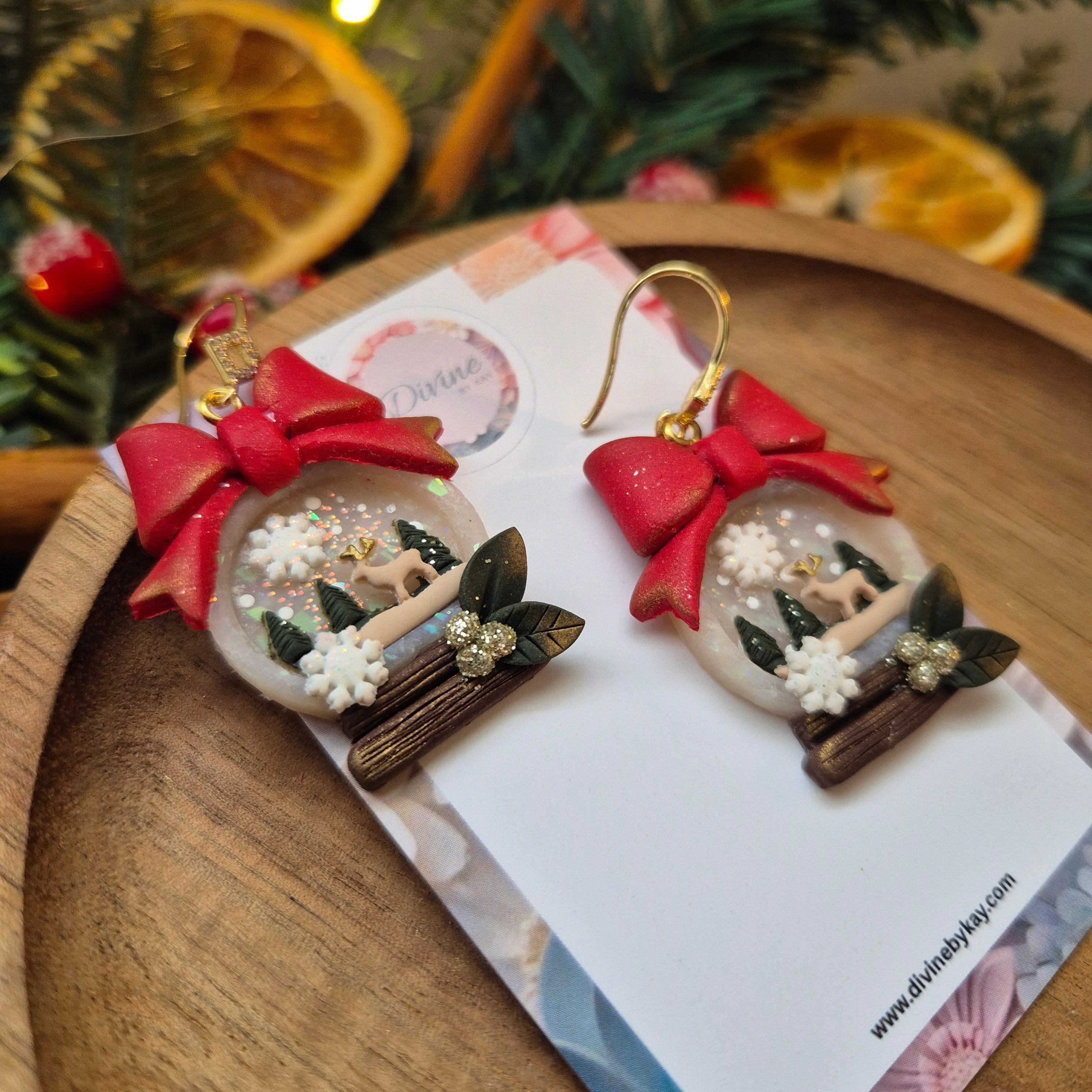3D Snowglobe Christmas Earrings – Handmade Polymer Clay Jewellery