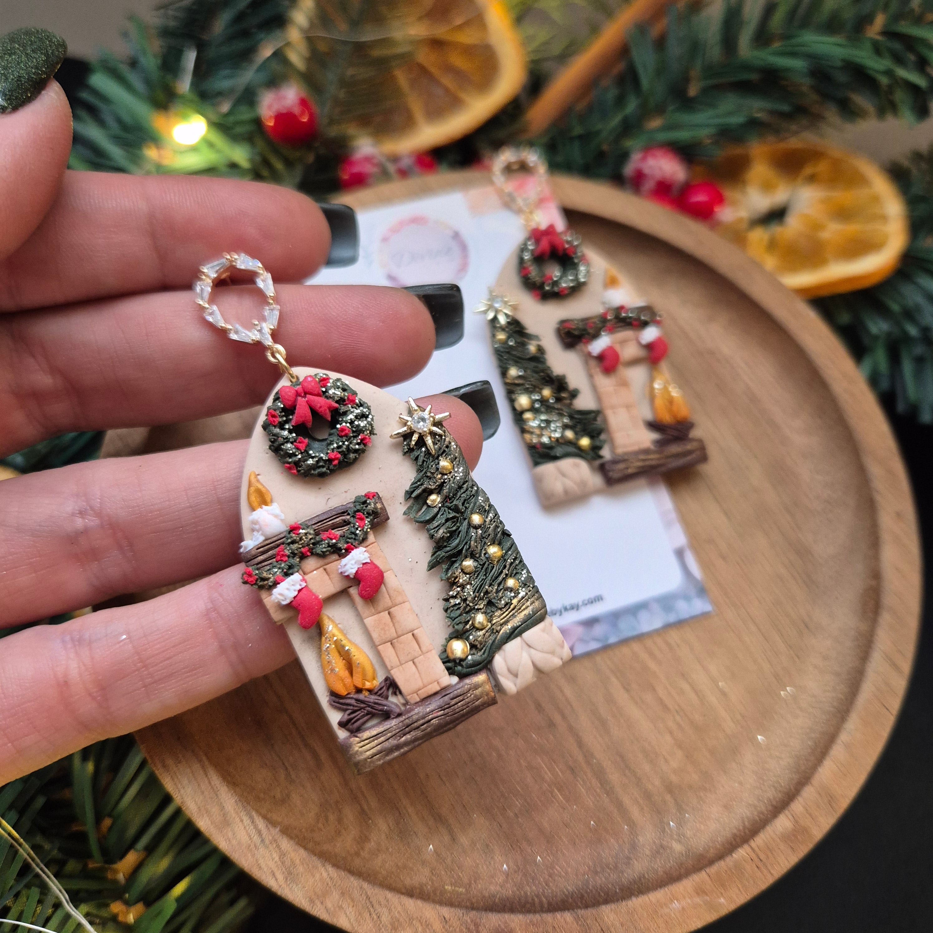 Handmade Christmas Fireplace Earrings