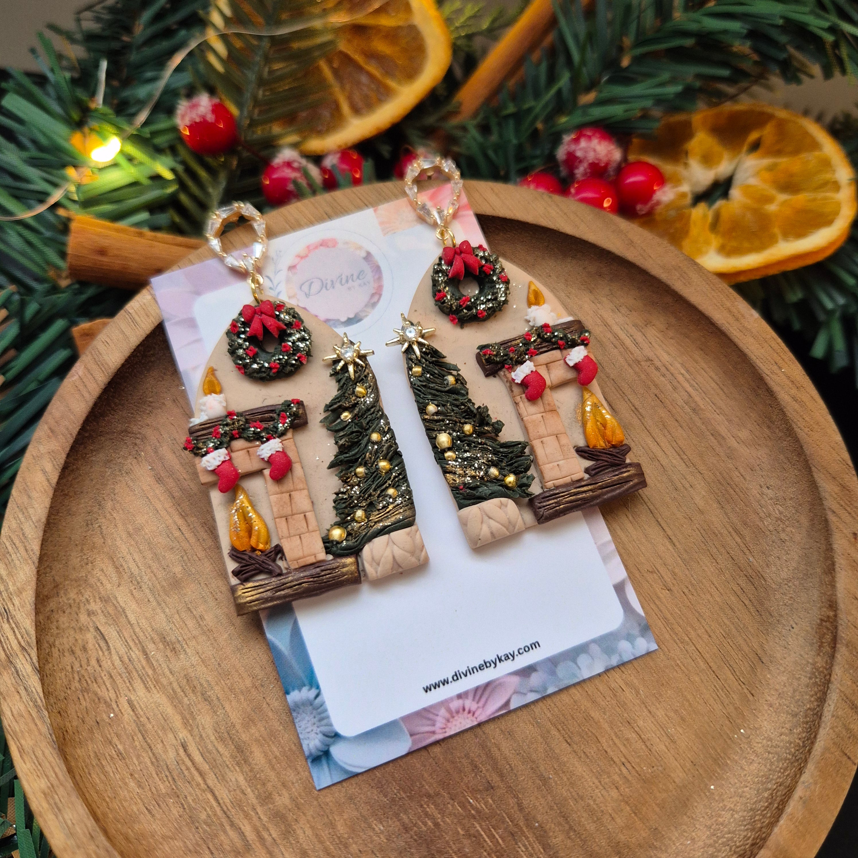 Handmade Christmas Fireplace Earrings