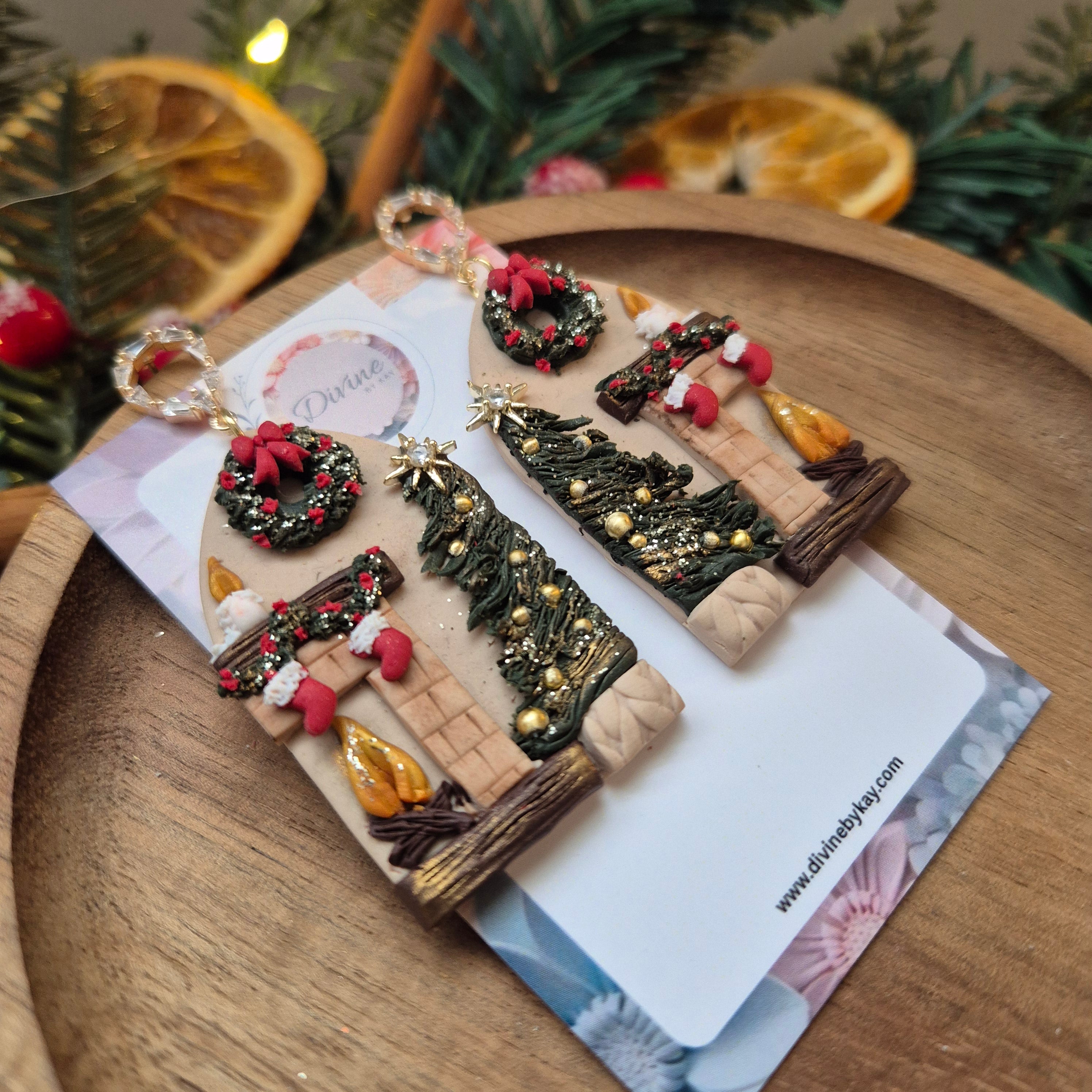 Handmade Christmas Fireplace Earrings