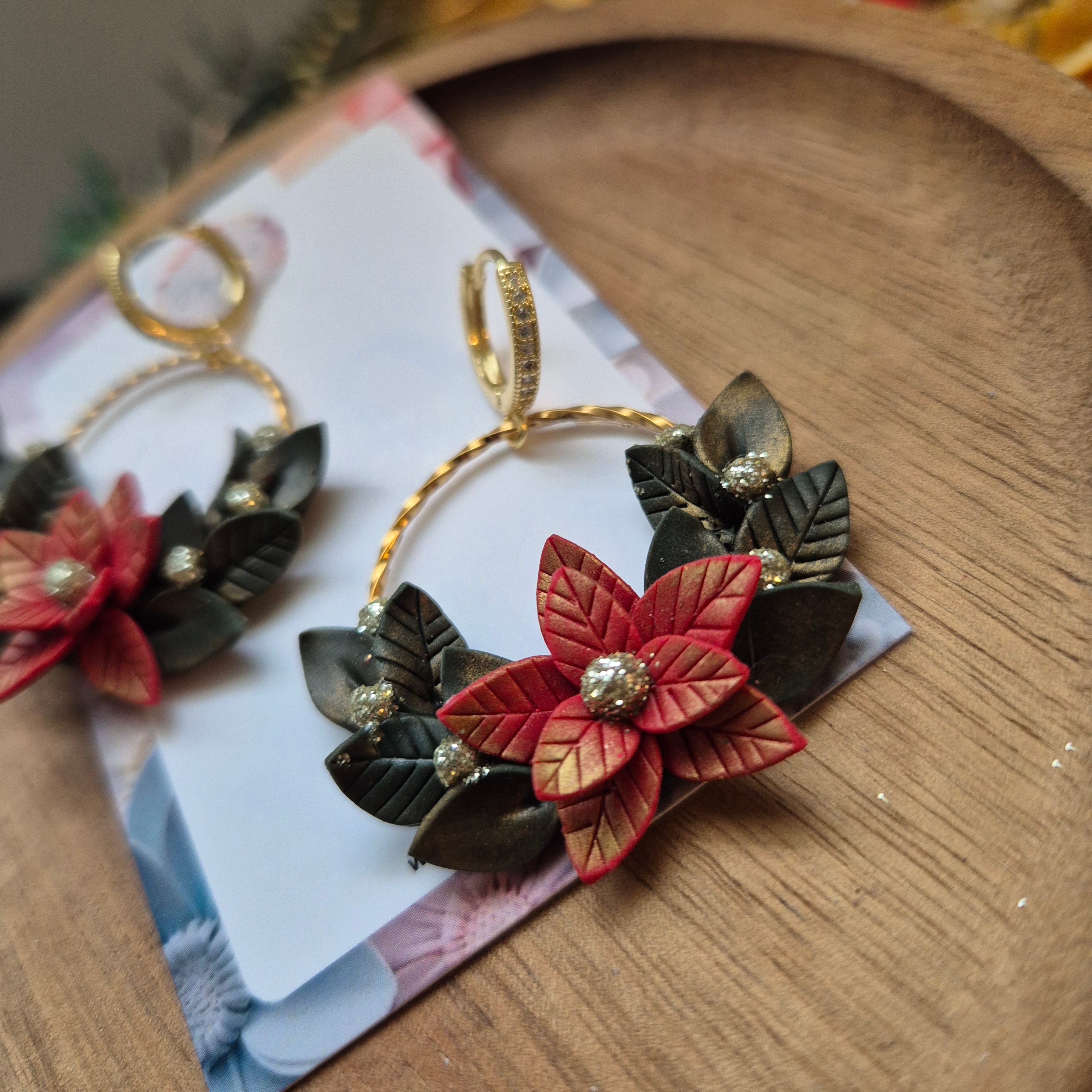 Poinsettia Wreath Earrings