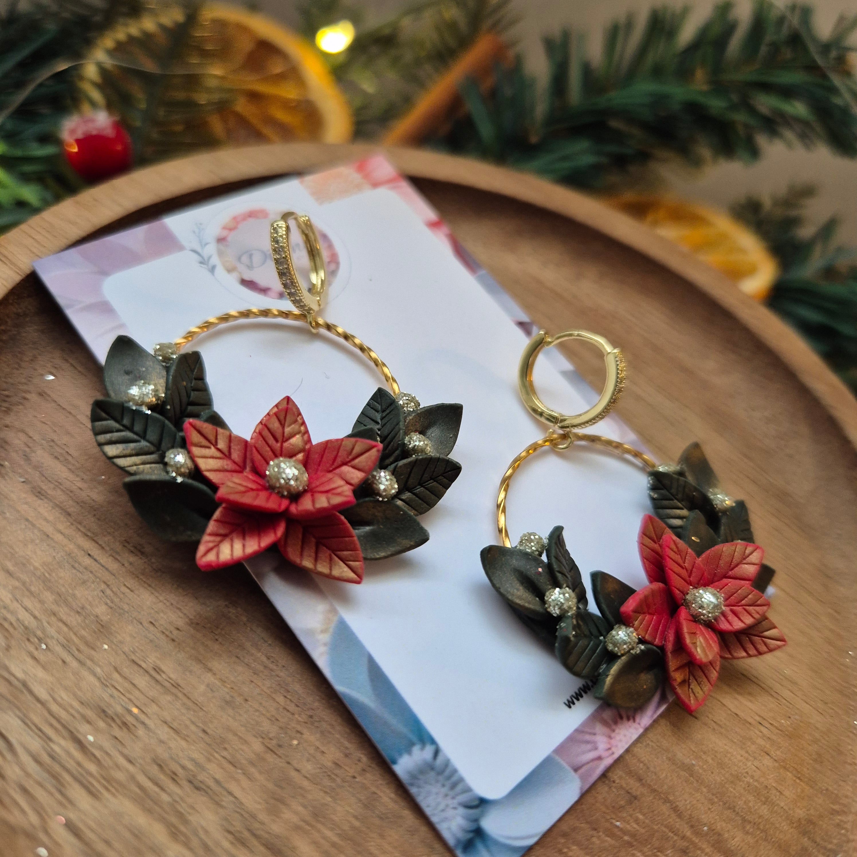 Poinsettia Wreath Earrings