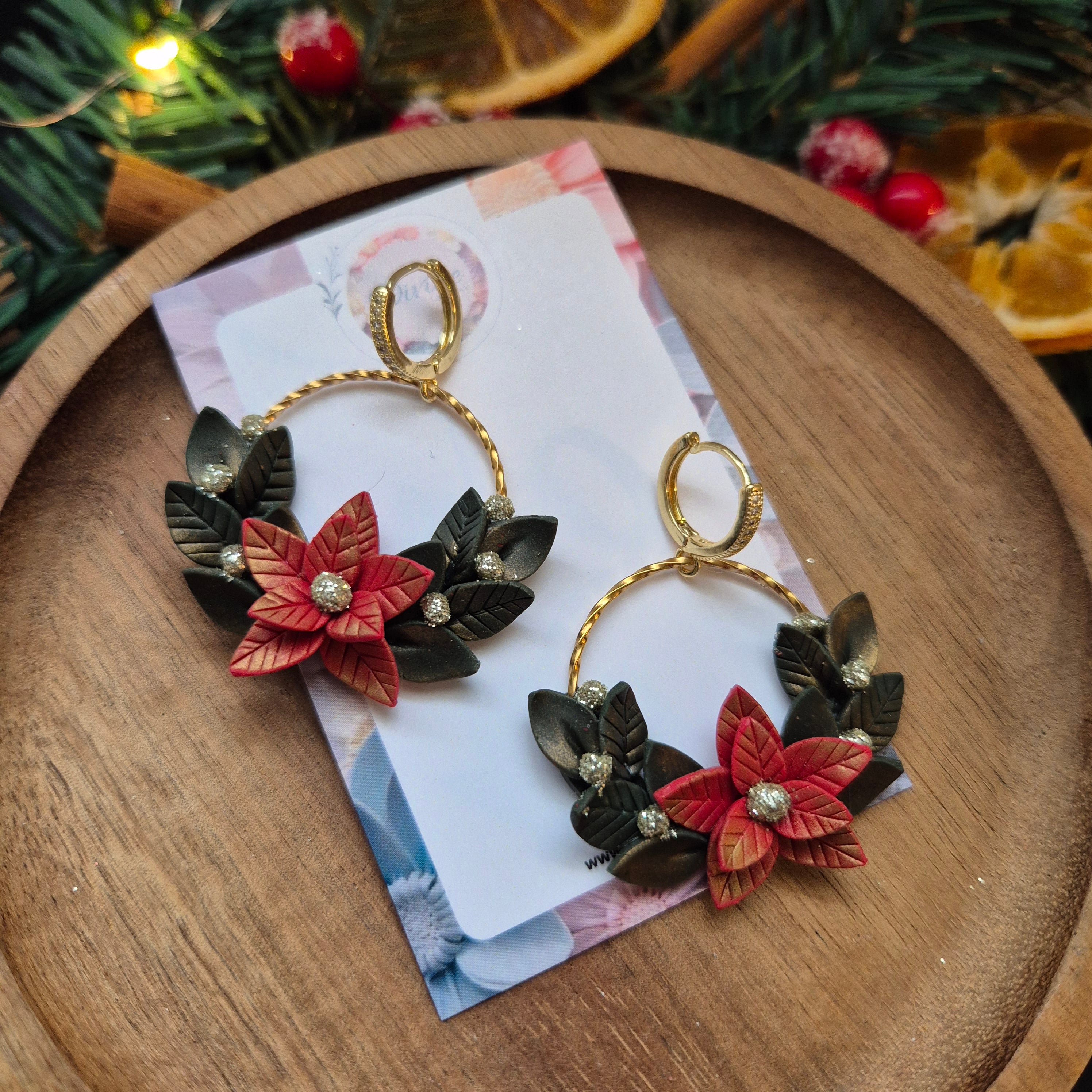 Poinsettia Wreath Earrings