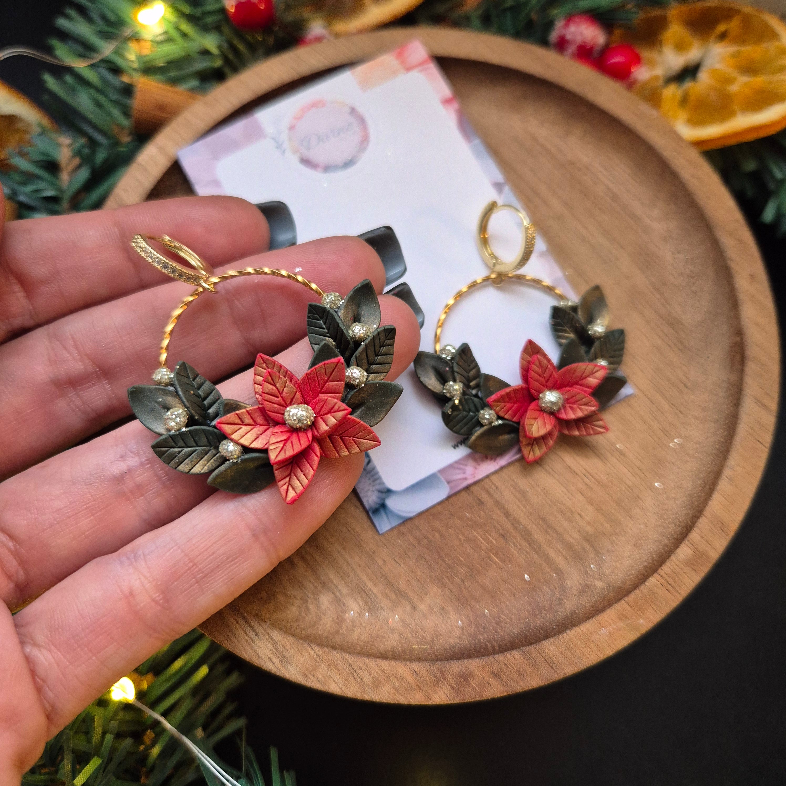 Poinsettia Wreath Earrings