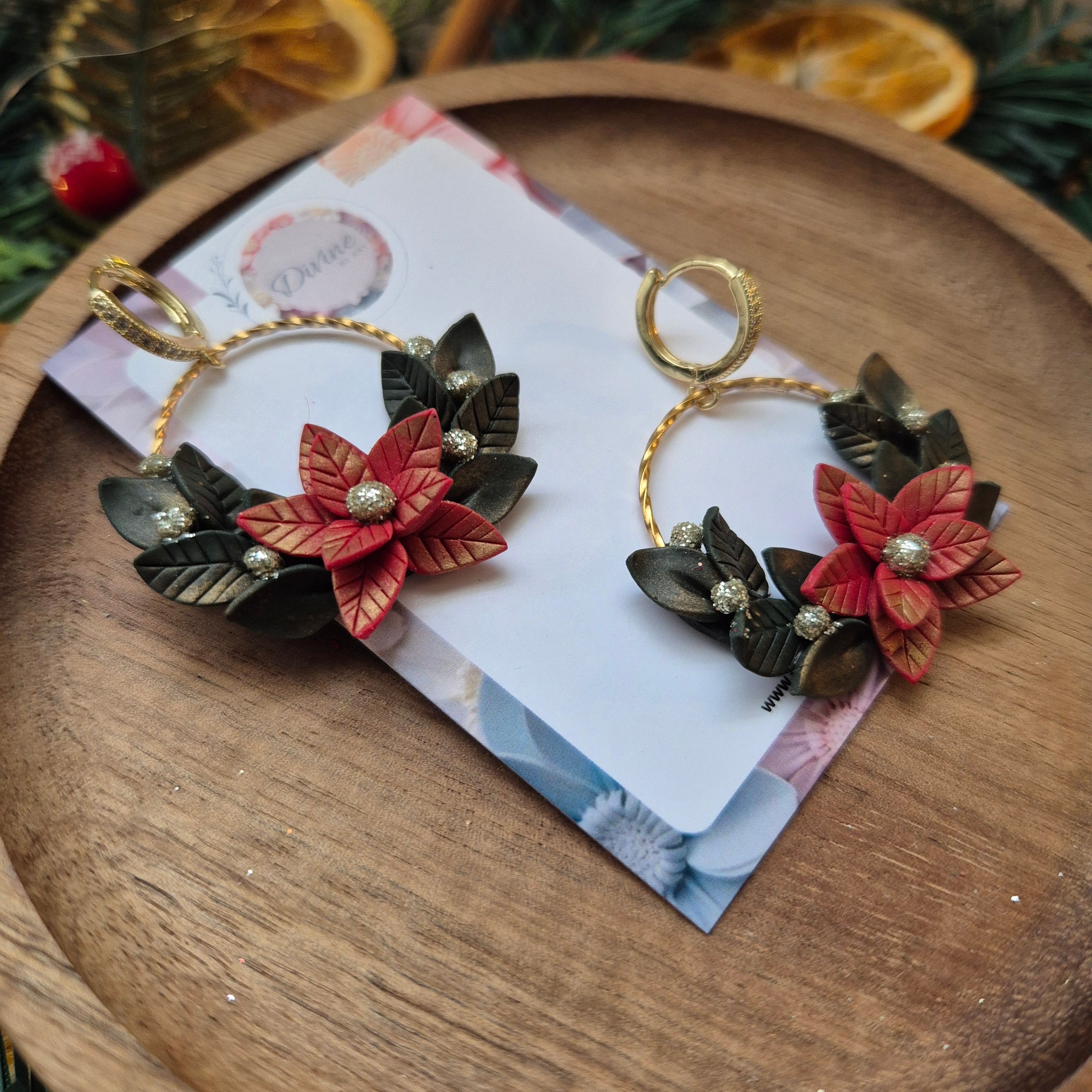 Poinsettia Wreath Earrings