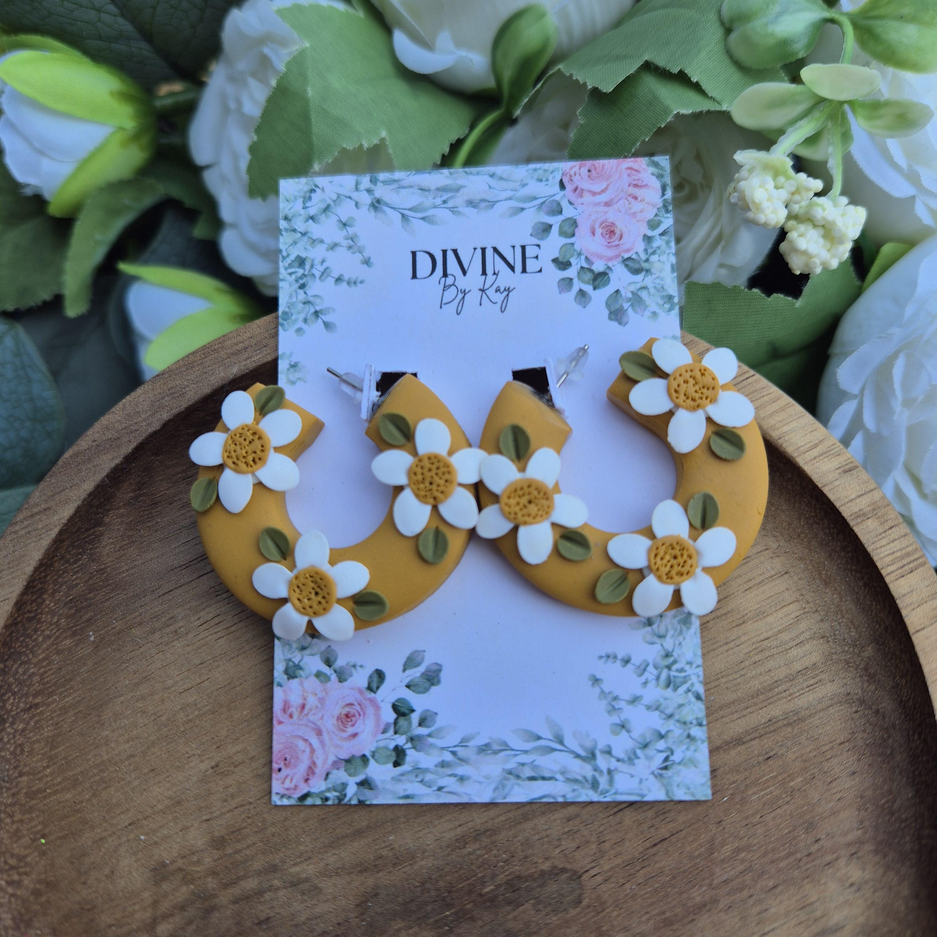 Chunky daisy hoop earrings, summer earrings,  floral jewellery, gifts for her,  bridesmaid gift ideas, elegant dangles