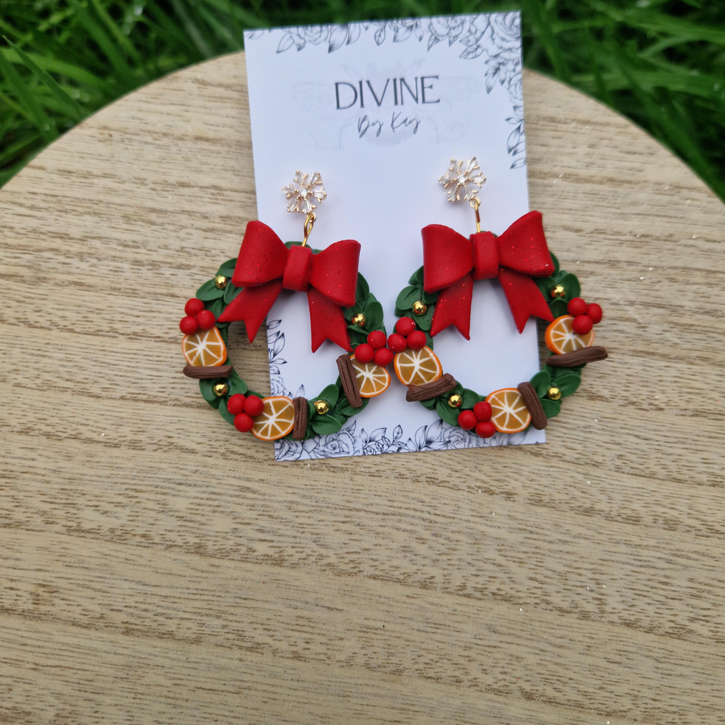 traditional christmas wreath earrings