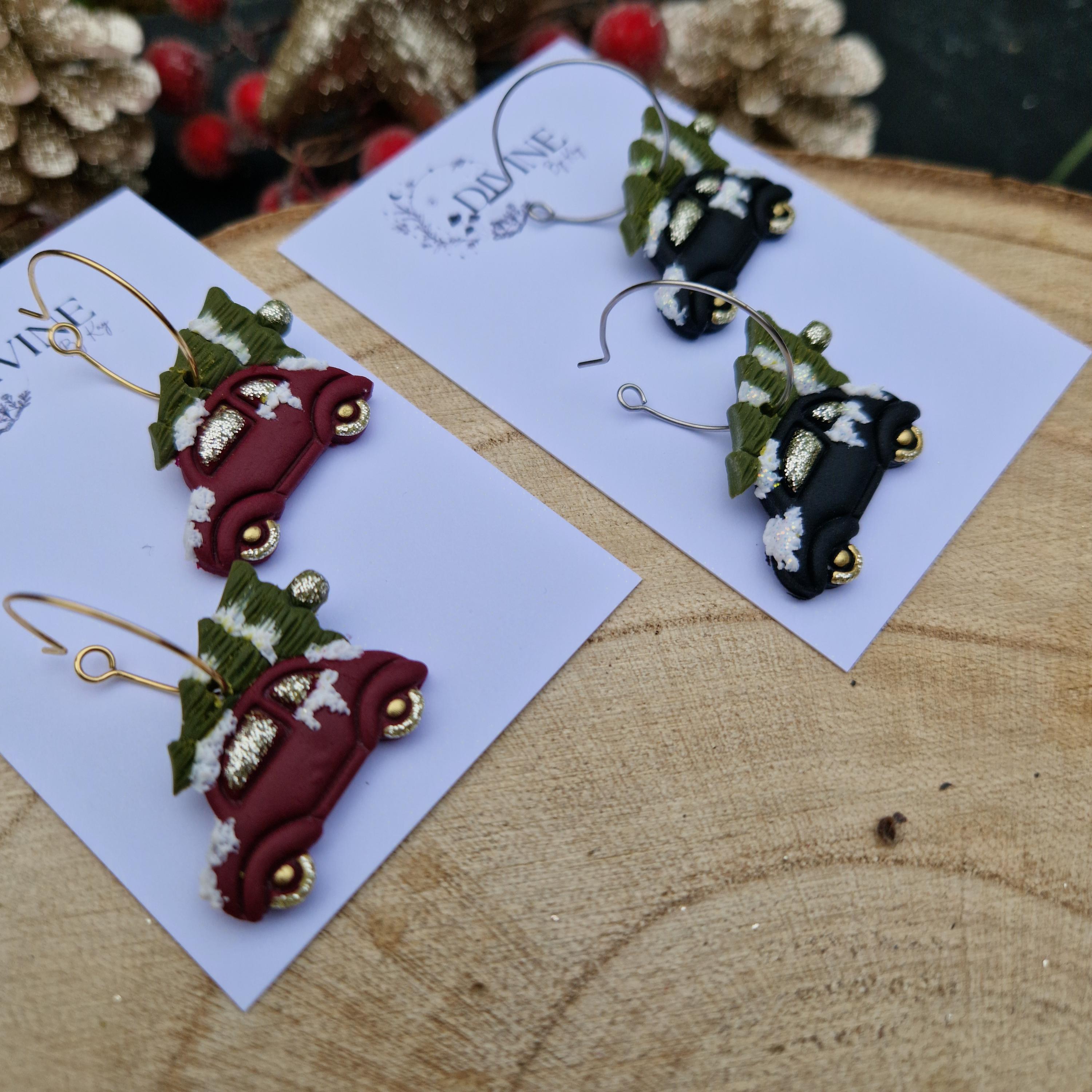 christmas car earrings