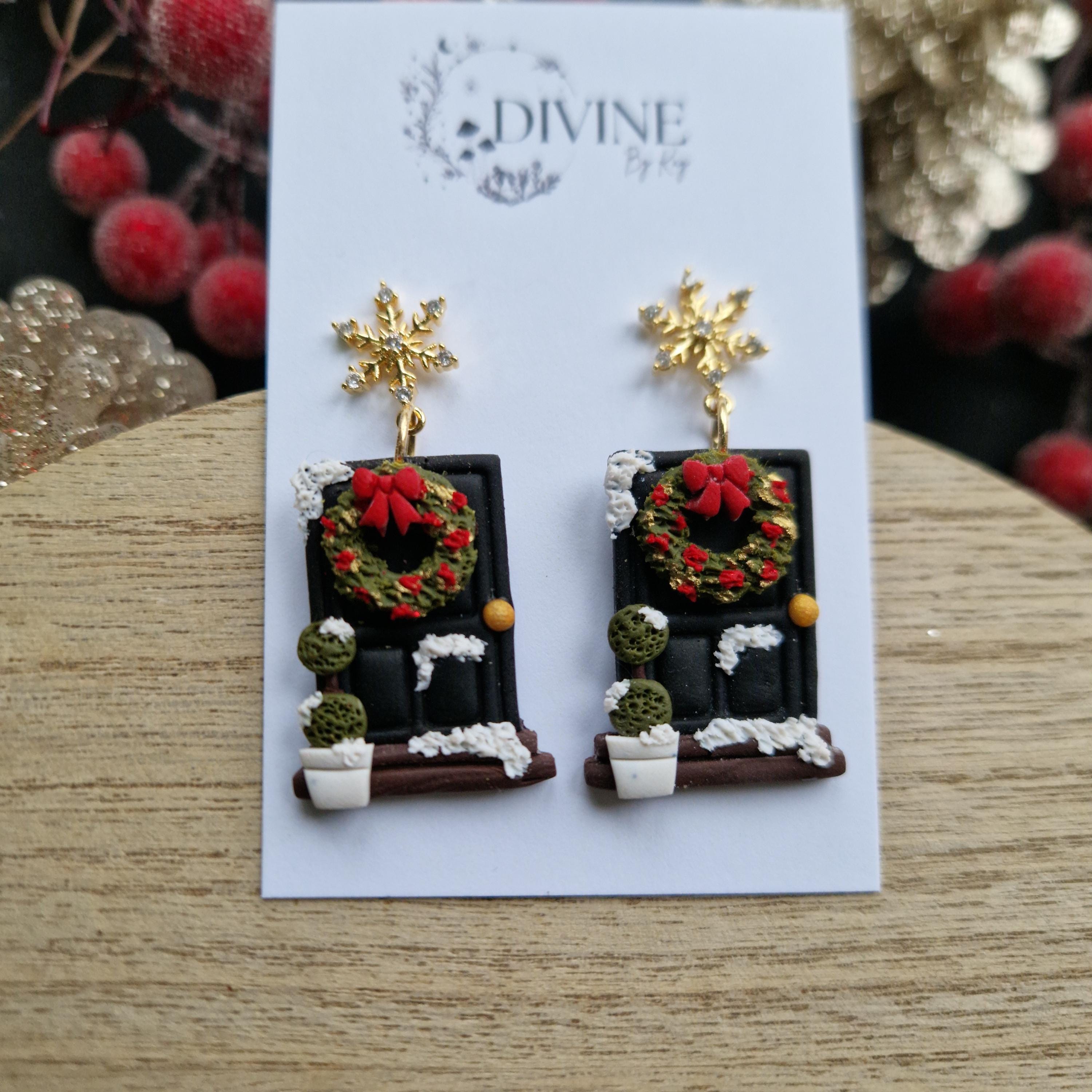 christmas door earrings
