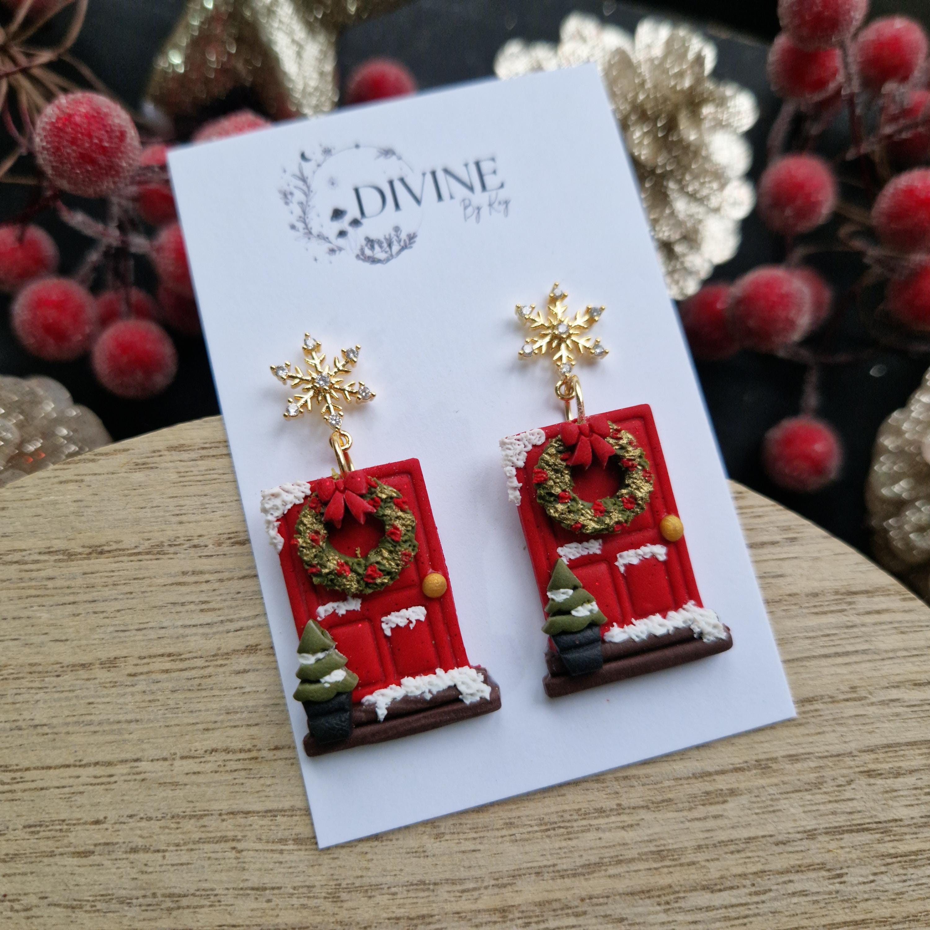 christmas door earrings