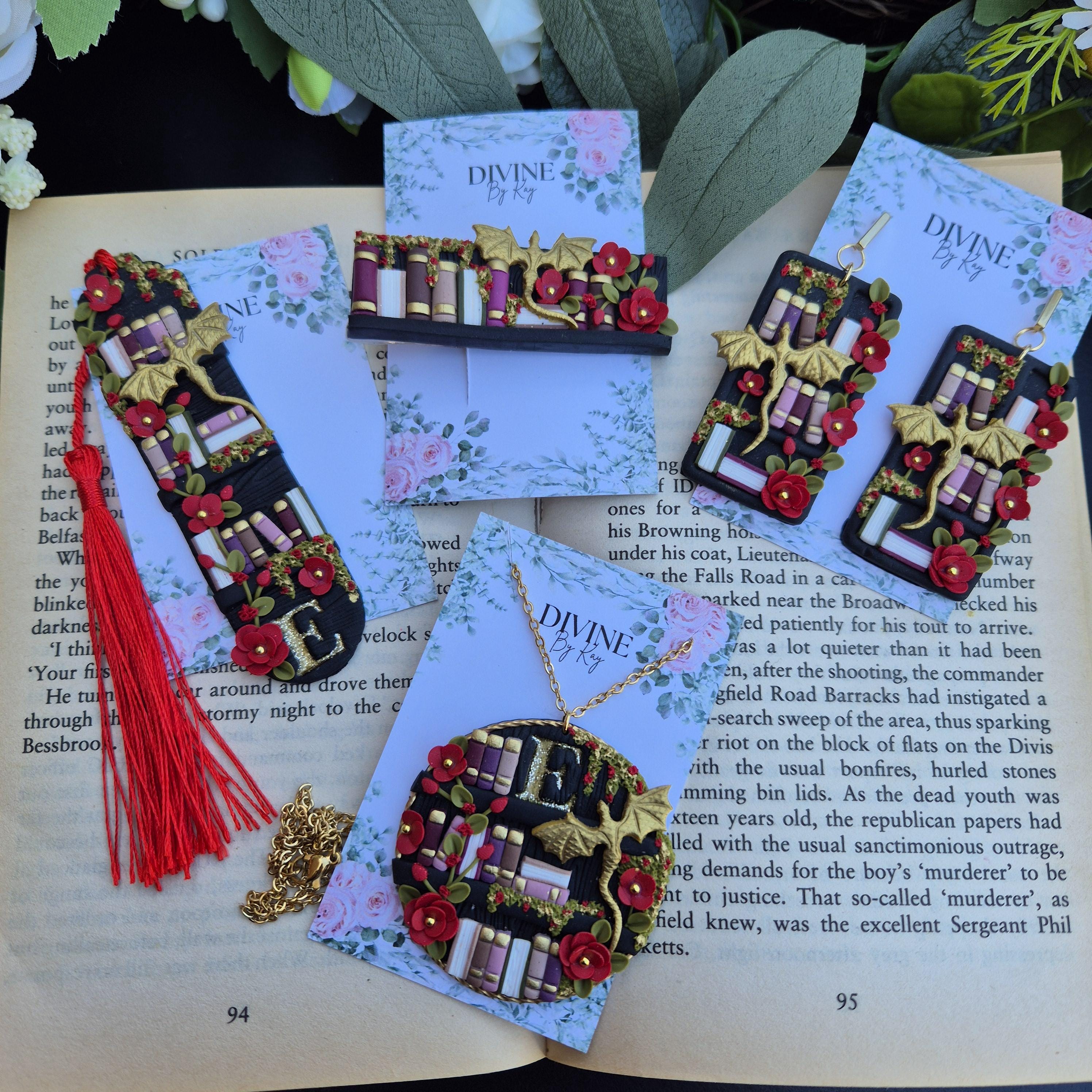 Dragon Book gift set- book lover gifts - quirky earrings  - bookshelf earrings - book club gifts