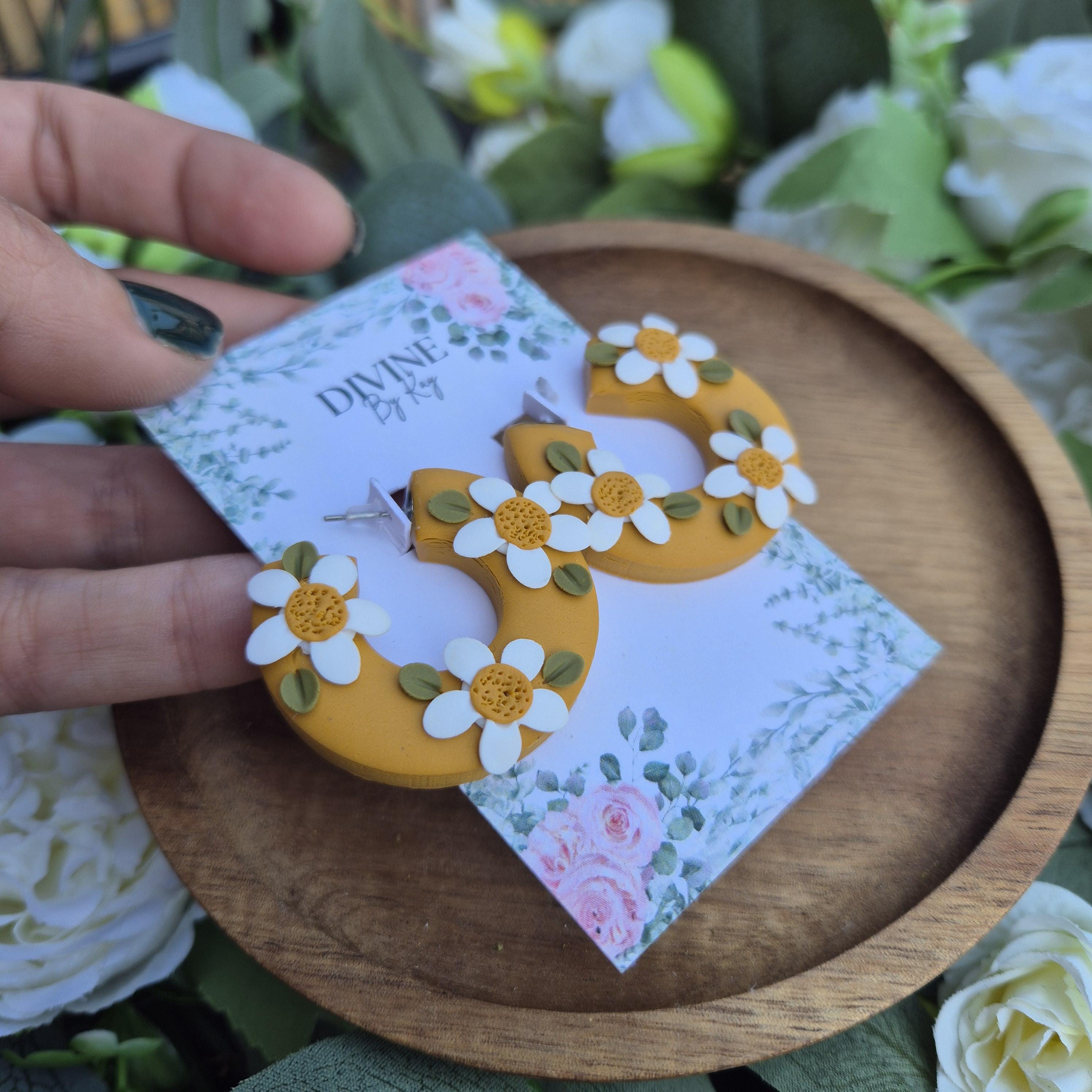 Chunky daisy hoop earrings, summer earrings,  floral jewellery, gifts for her,  bridesmaid gift ideas, elegant dangles
