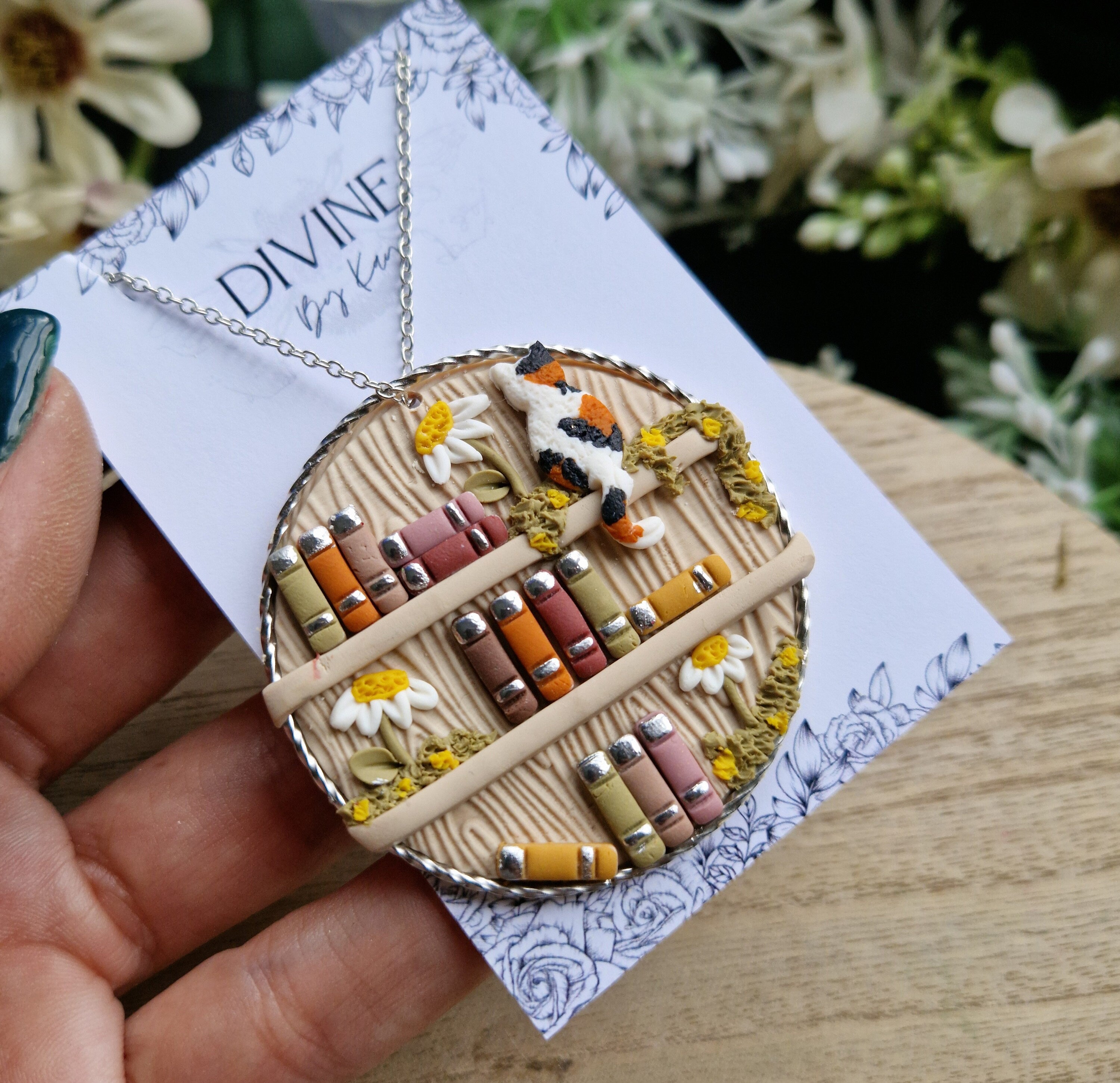 cat Bookcase necklace