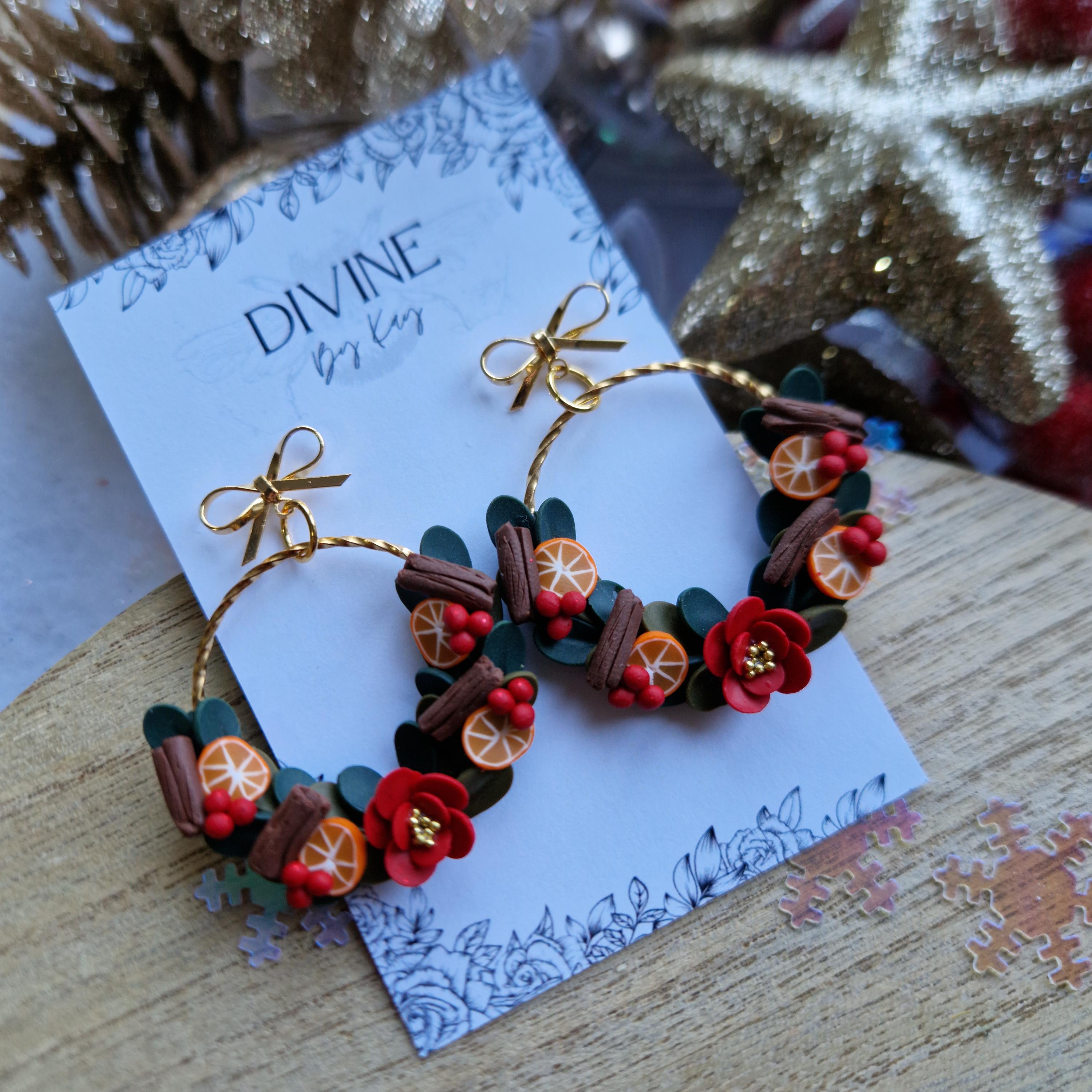 traditional christmas wreath earrings