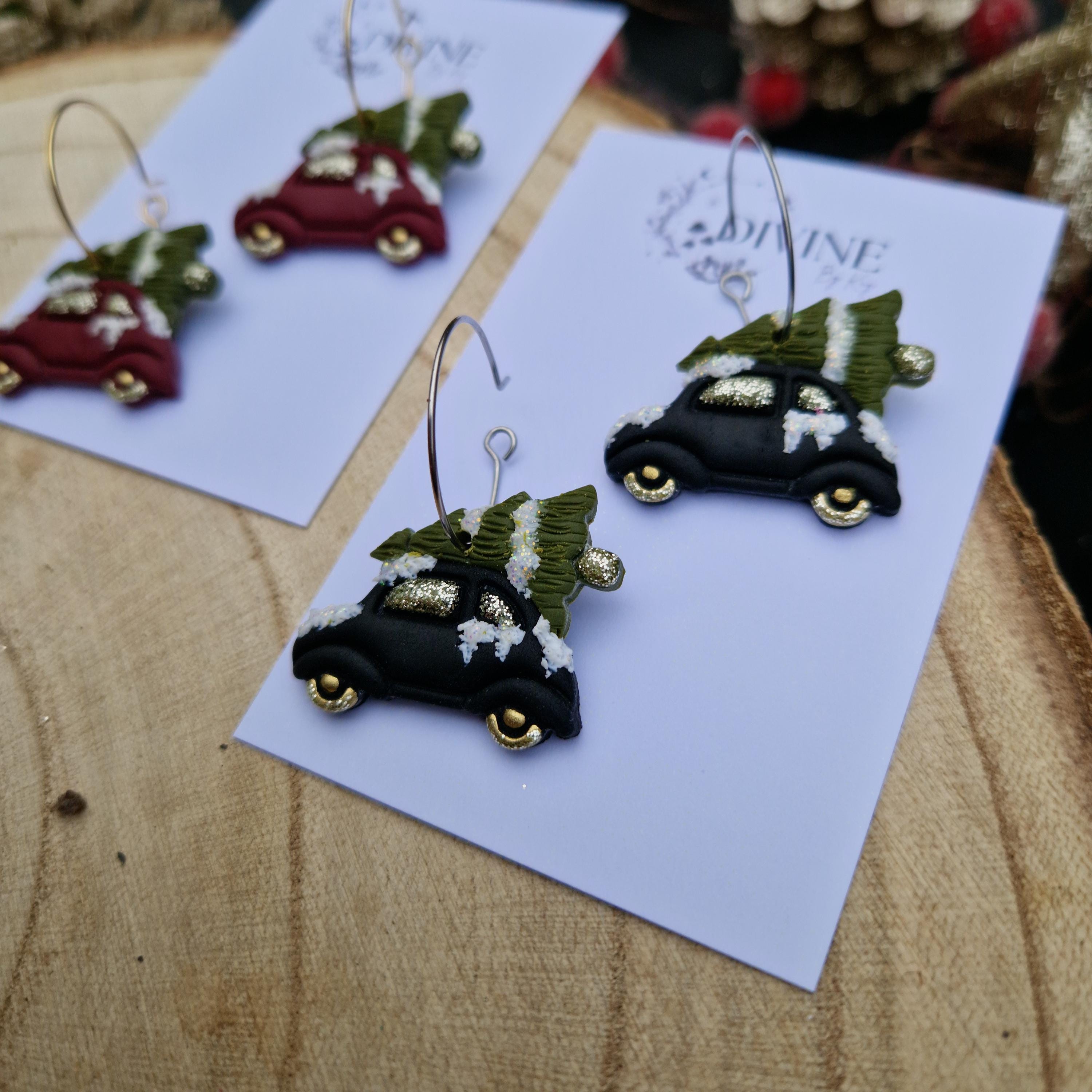 christmas car earrings