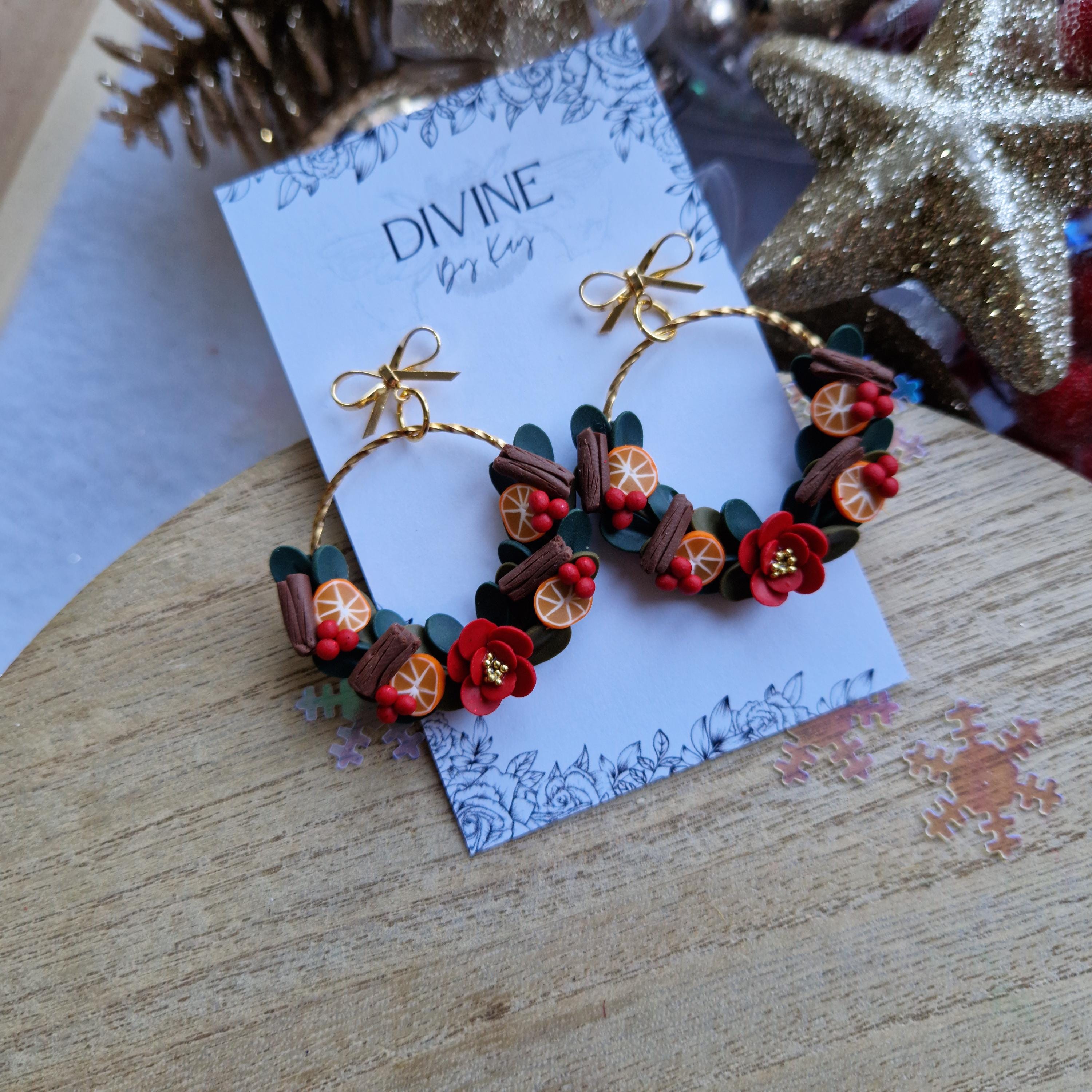 traditional christmas wreath earrings