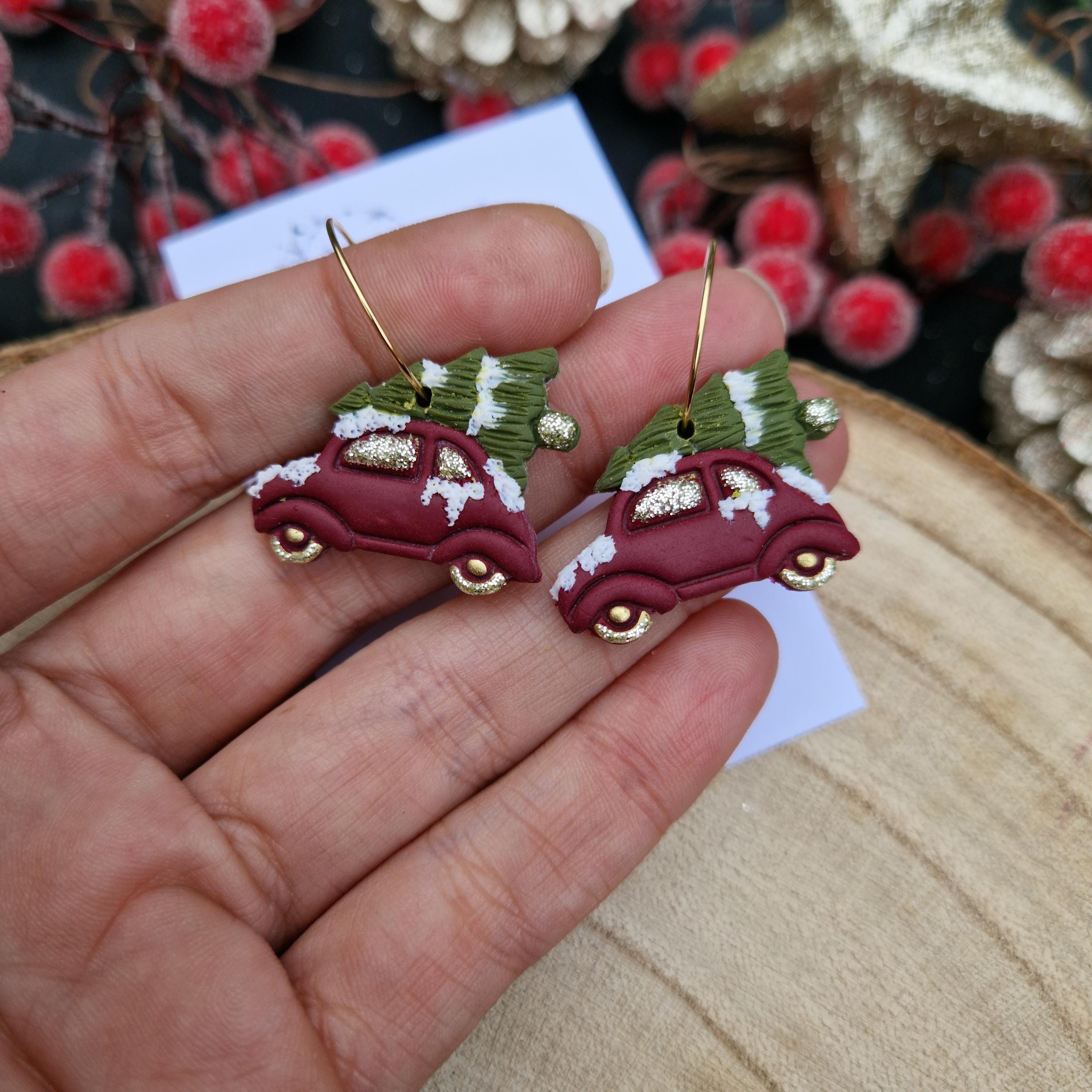 christmas car earrings