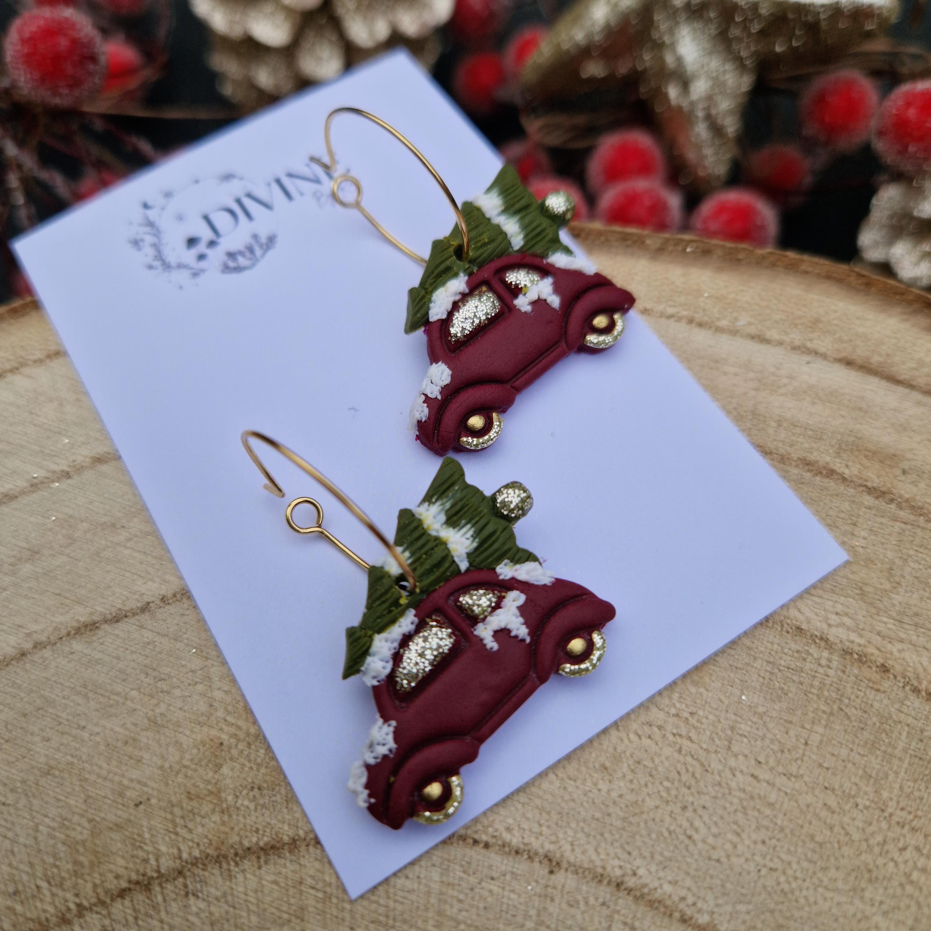 christmas car earrings