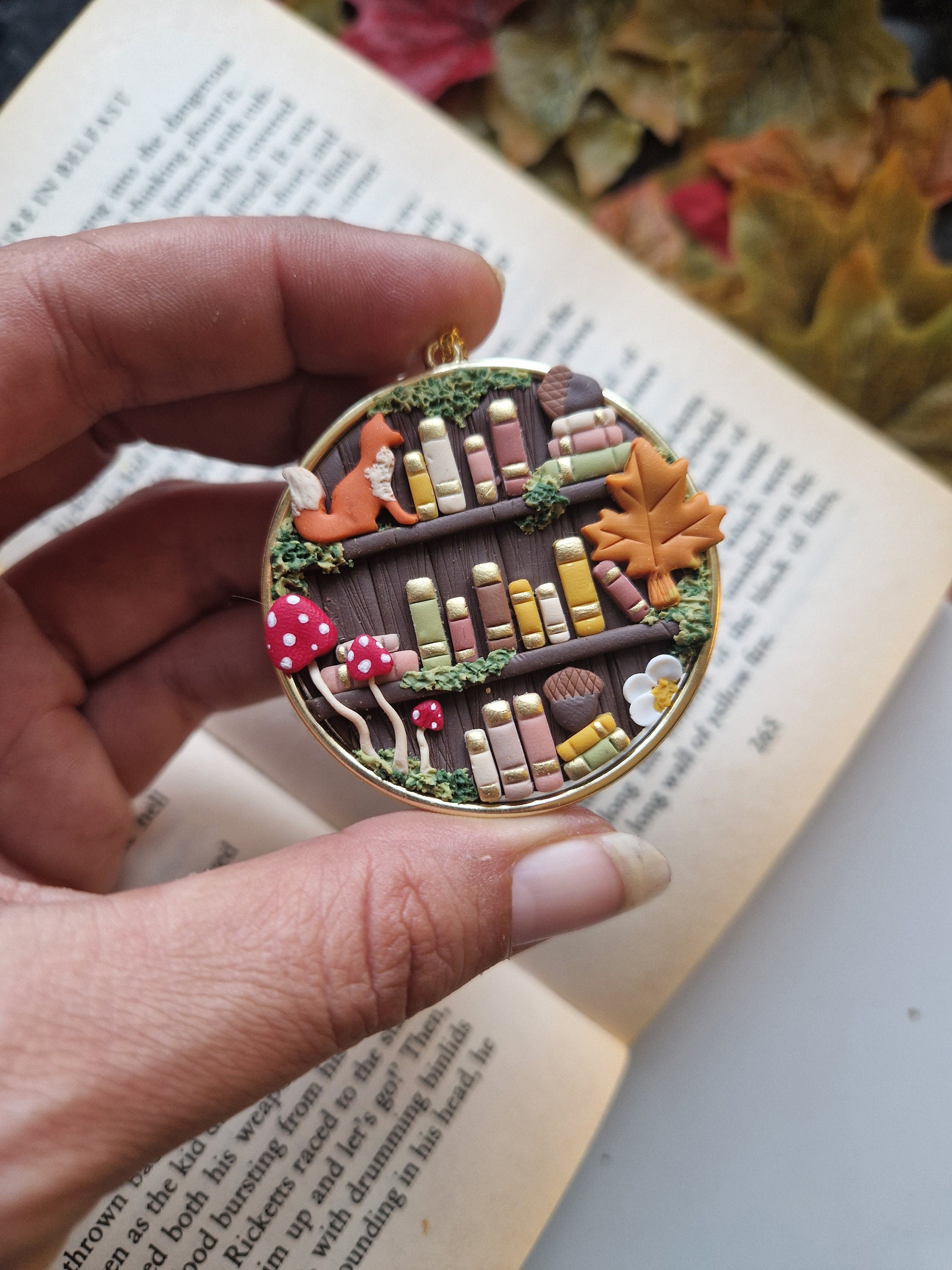 Autumn Fox Bookcase necklace